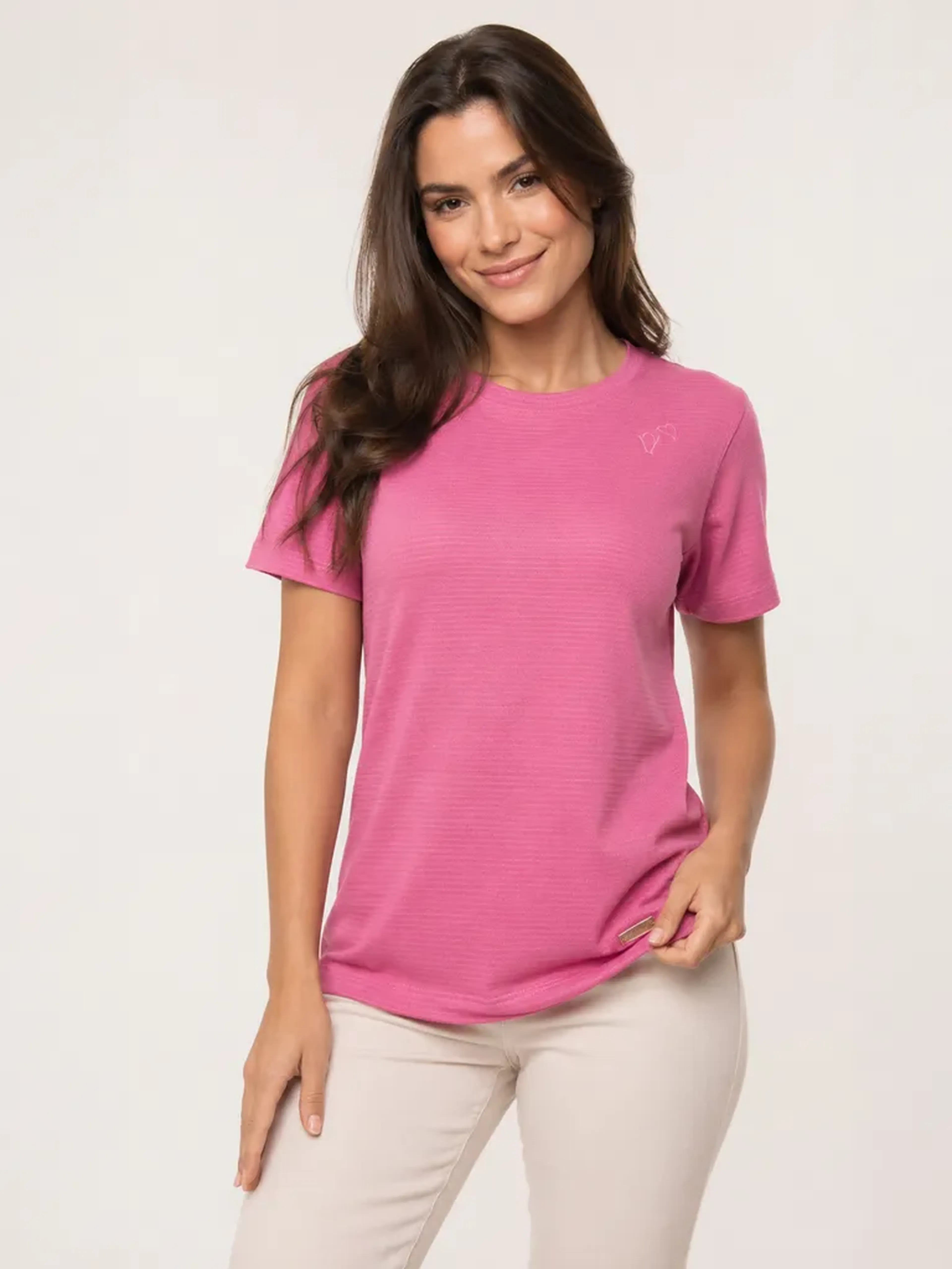 T-shirt Tricô Bordado Lunelli 3 Corações Gola(Rosa Goiaba, M) imagem