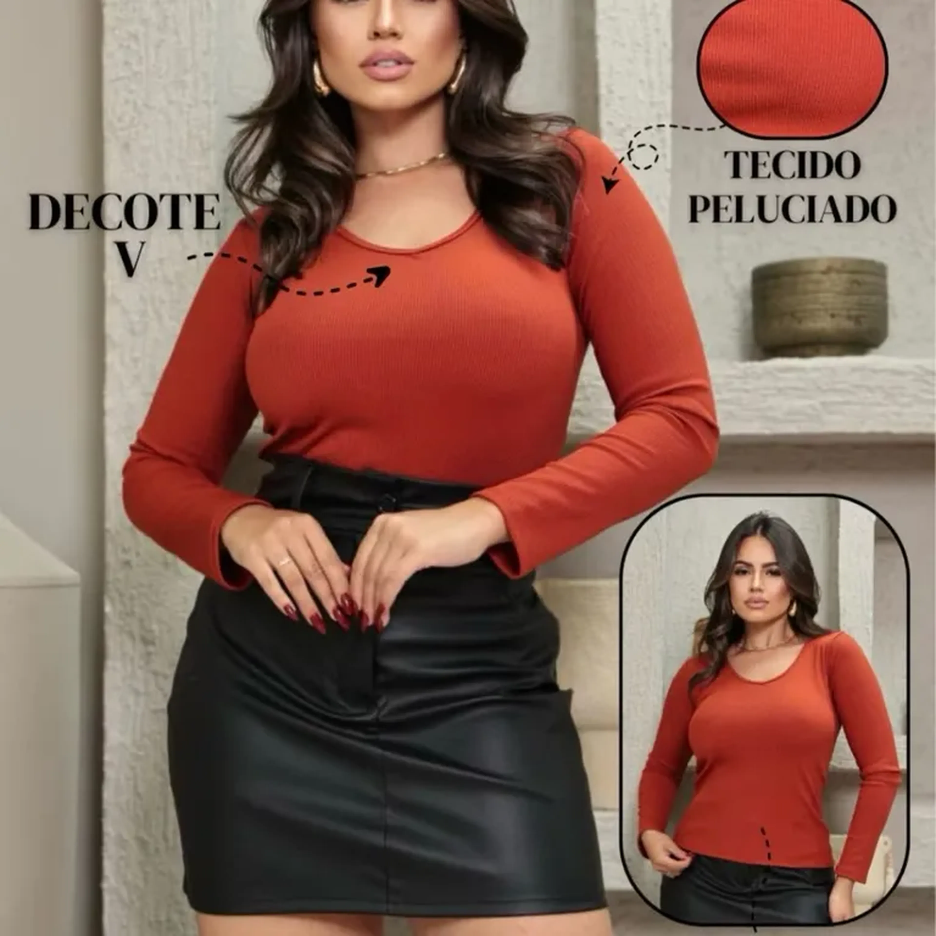 Blusa gola V flanelada imagem