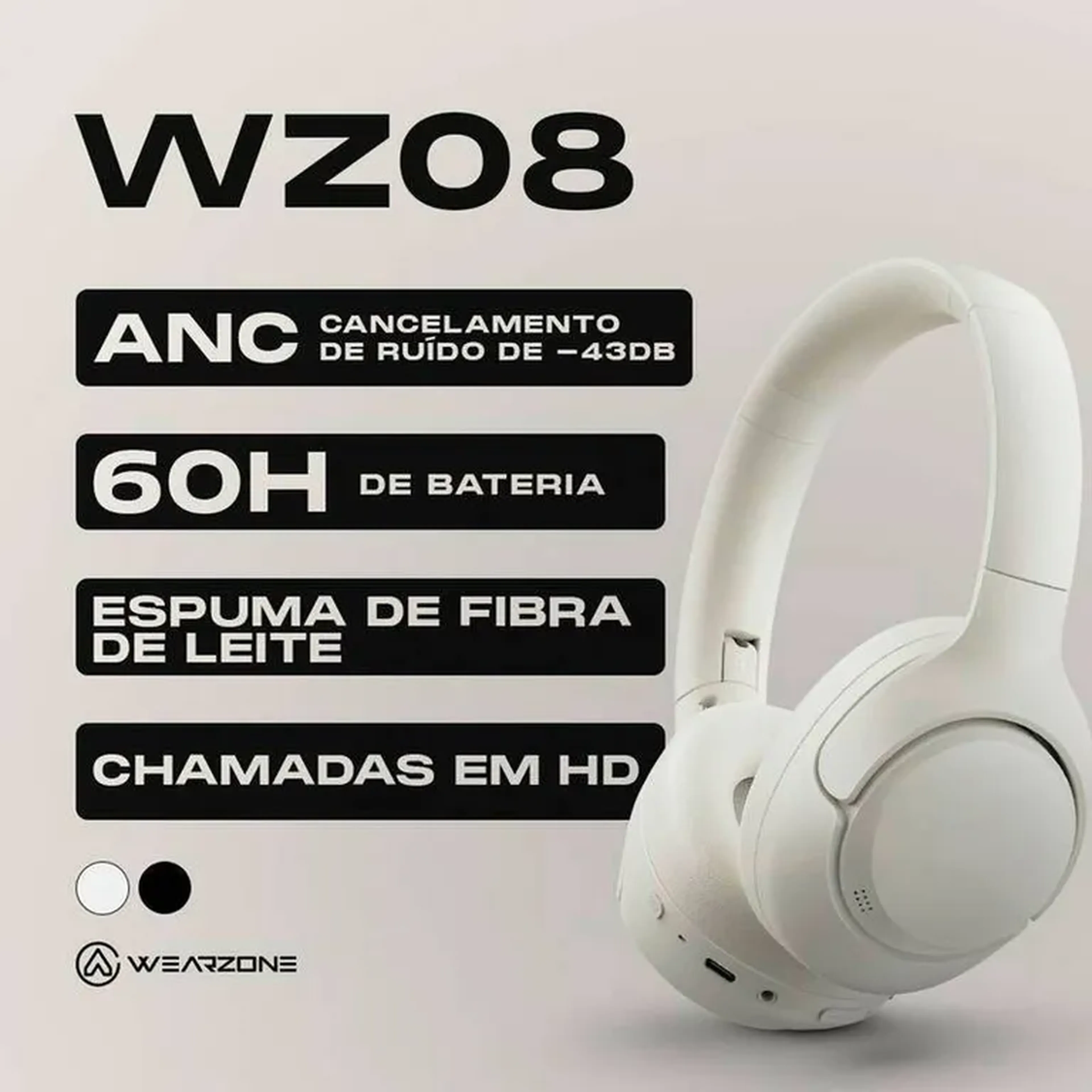 HEADSET WZ08 | CANCELAMENTO DE RUÍDO PROFUNDO| ATÉ 60 HORAS DE B imagem