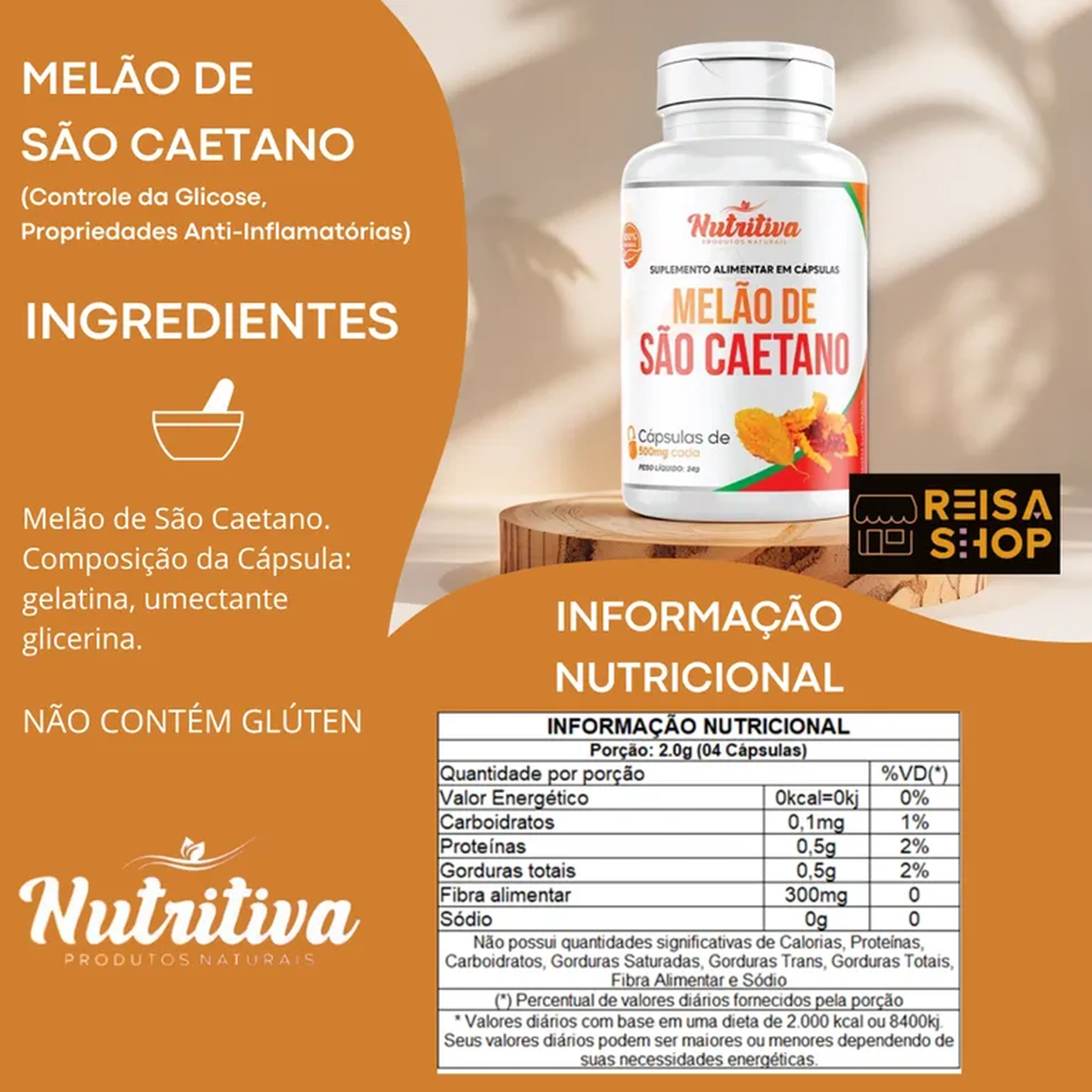 Melão de São Caetano 100 Cáps Natural Sem Gluten Nutritiva imagem