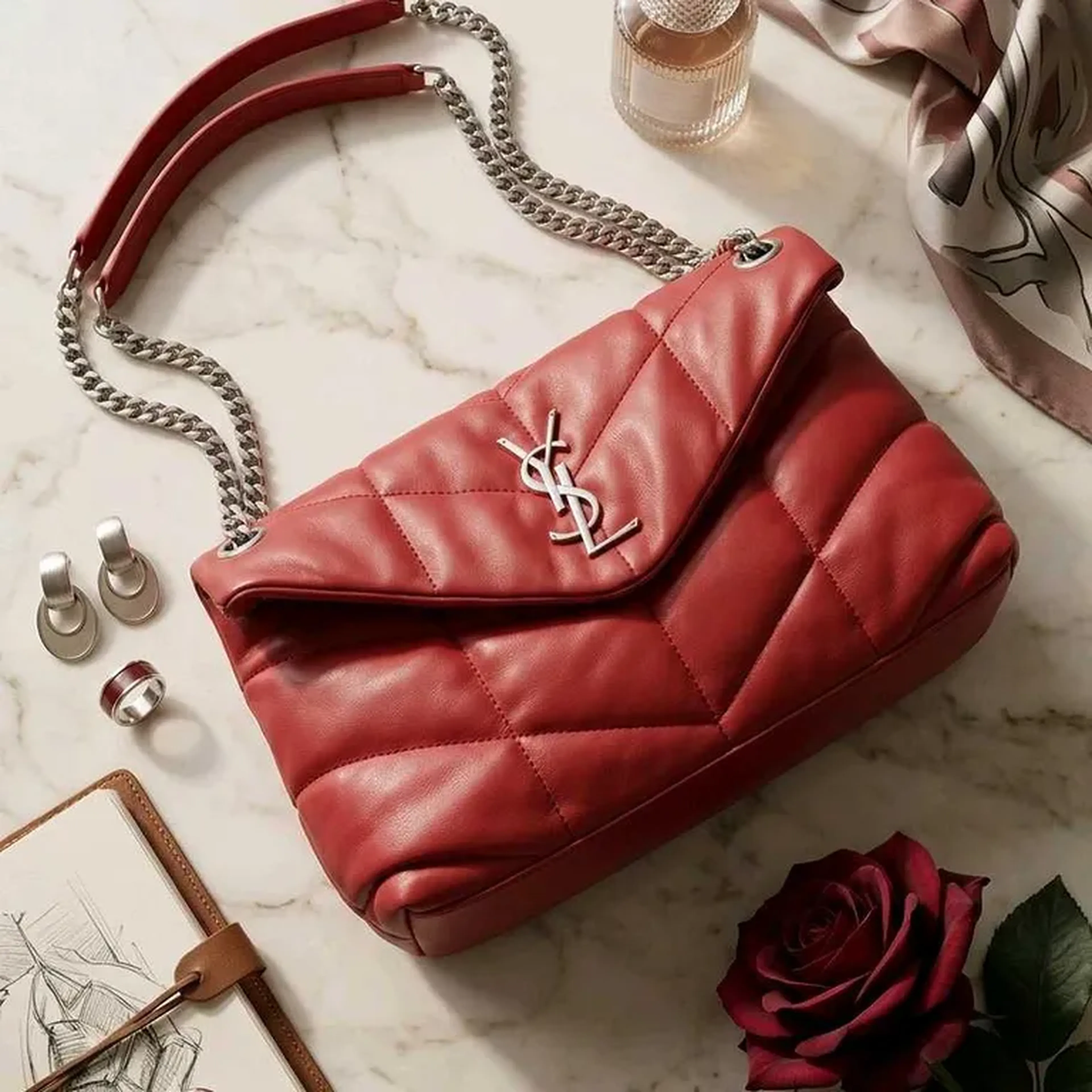 Bolsa Shoulder Bag Vermelha Matelassê com Alça em Corrente imagem