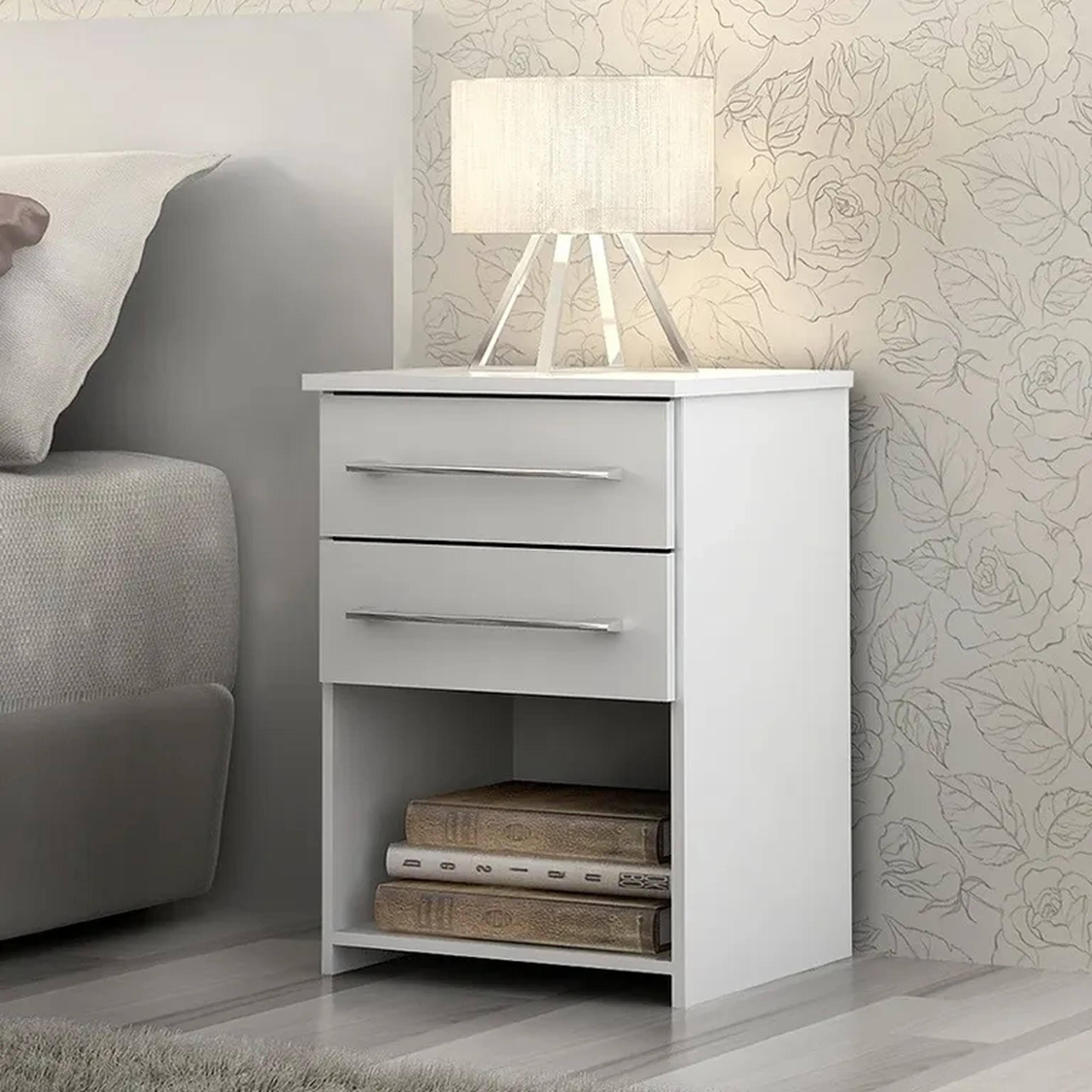 Mesa De Cabeceira Bruna 2 Gav. Cor Branco imagem