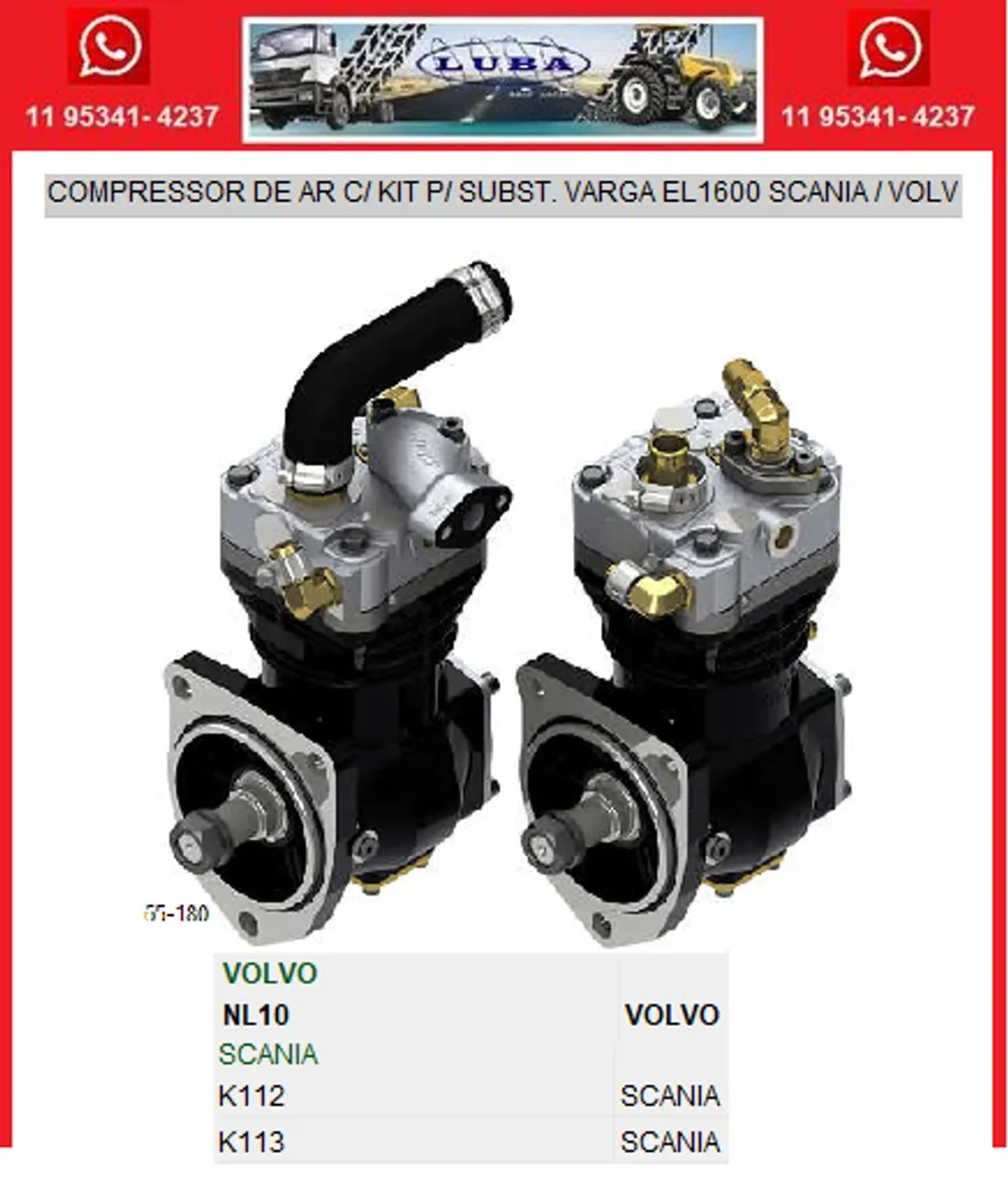 COMPRESSOR DE AR + KIT ADAPTACAO SCANIA E VOLVO imagem