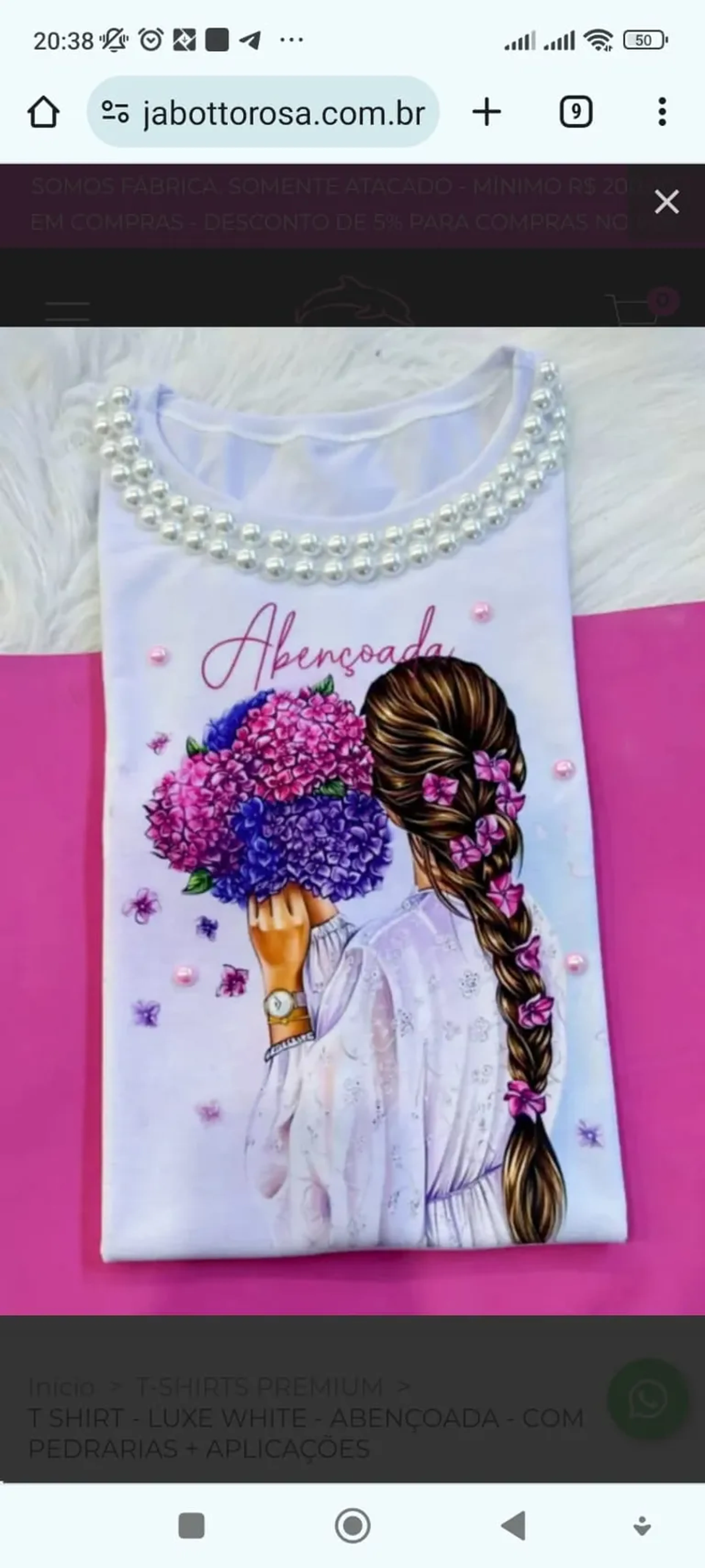 T-shirt Luxo Bordado com pedrarias Abençoada imagem