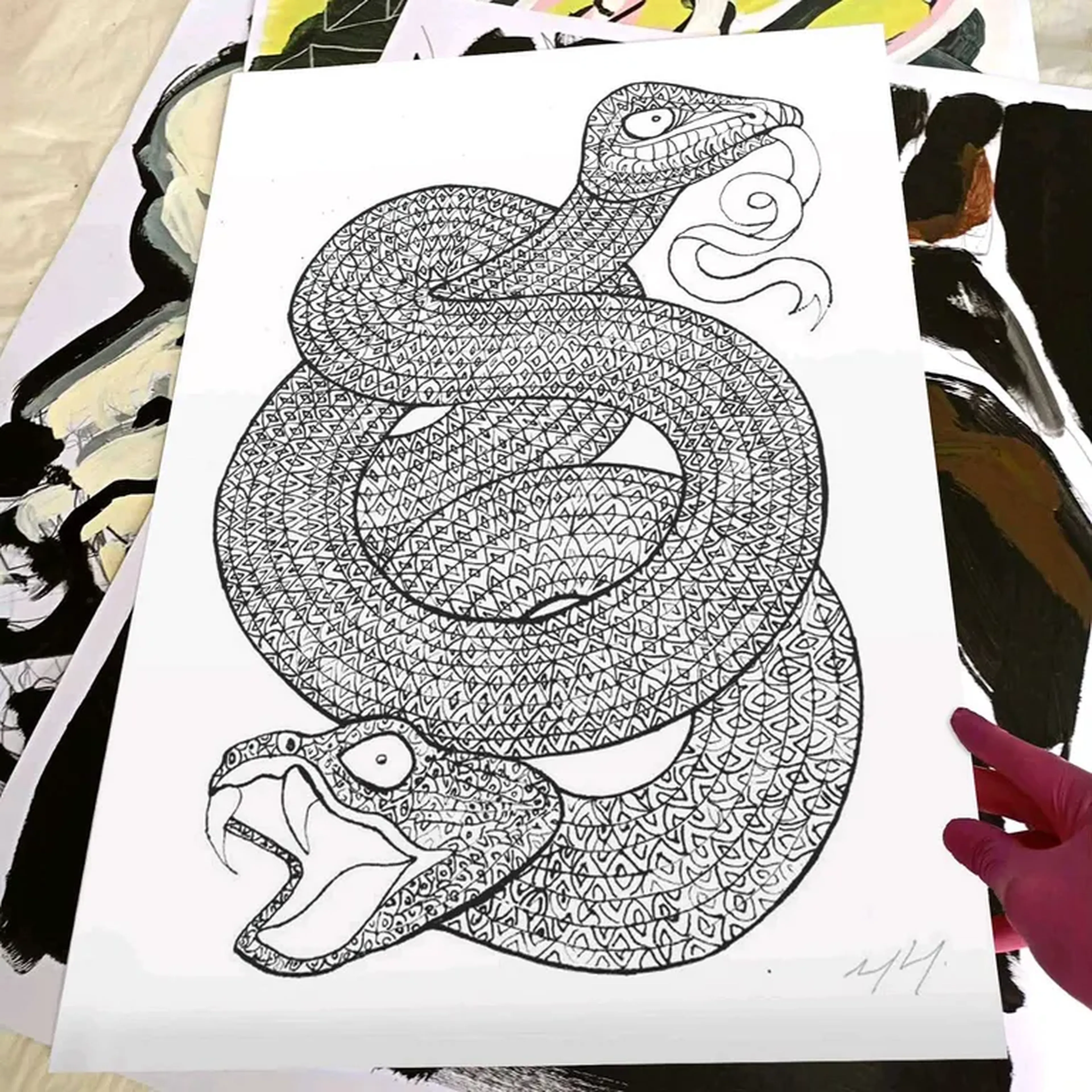 Bestiário Borges - Anfisbena - 42x60 cm gravura assinada imagem