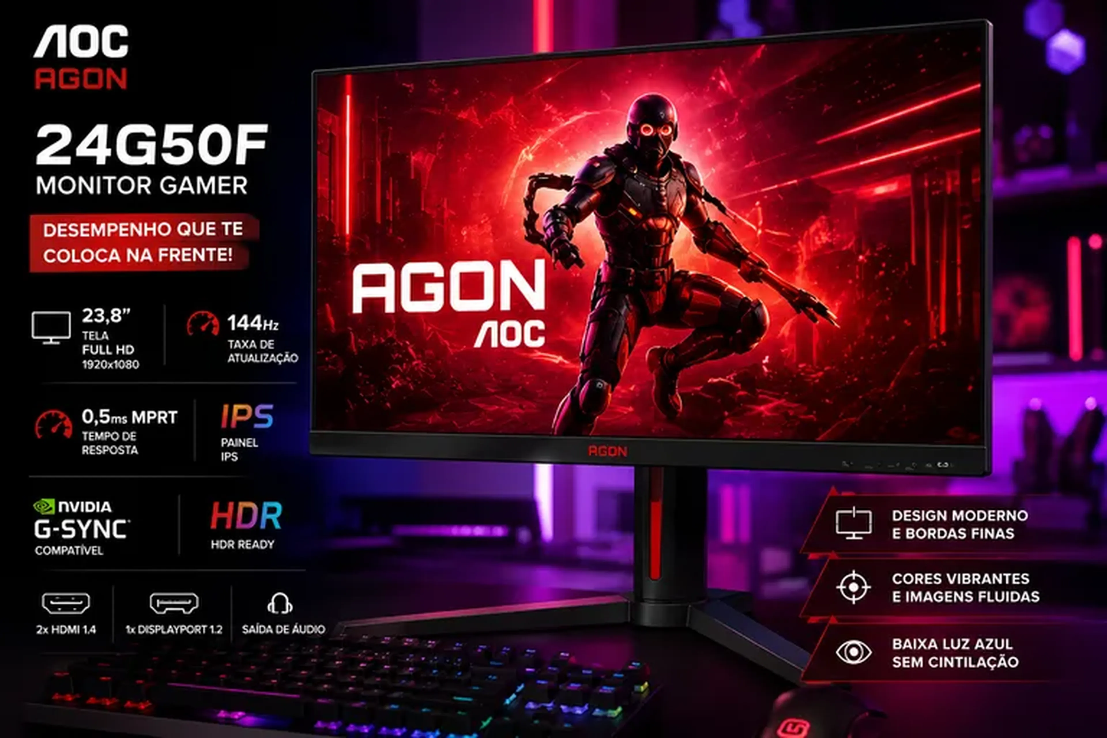 Monitor Gamer AOC AGON G50 24 144Hz 0,5ms IPS HDR10 G SYNC 24G5 imagem