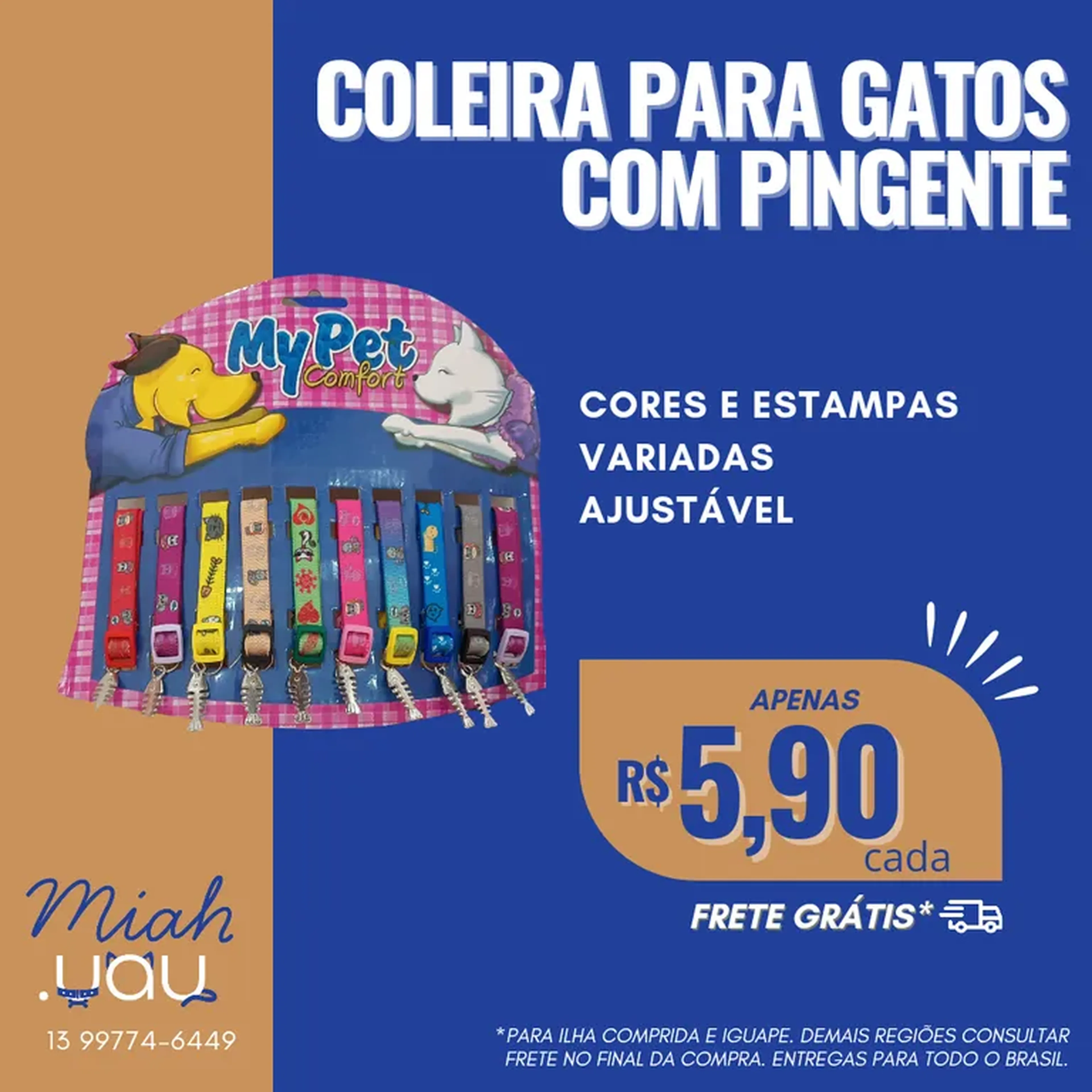 Coleira para gatos com pingente imagem
