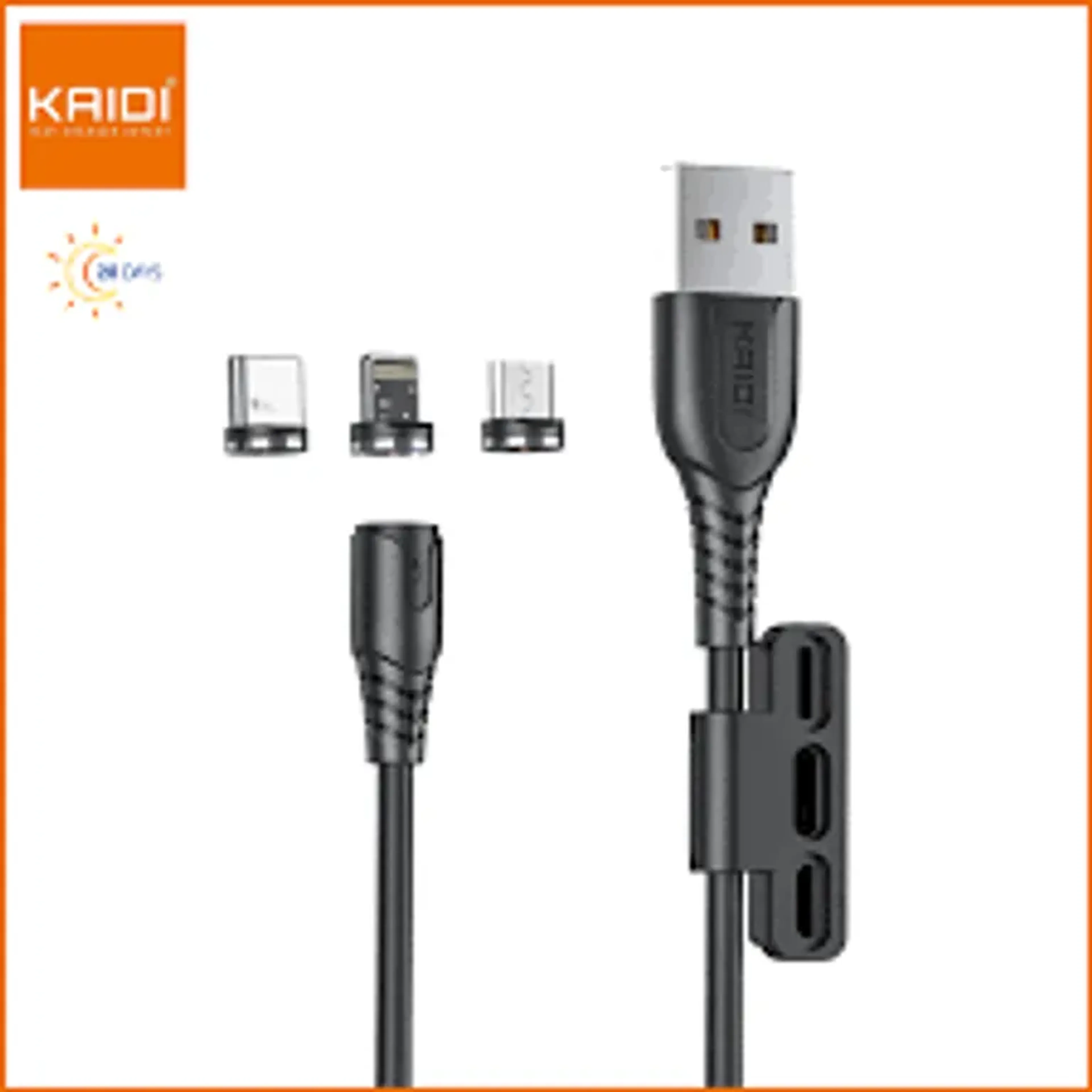 Cabo USB para Micro, Tipo-C e Lightning Kaidi KD-33 100cm imagem