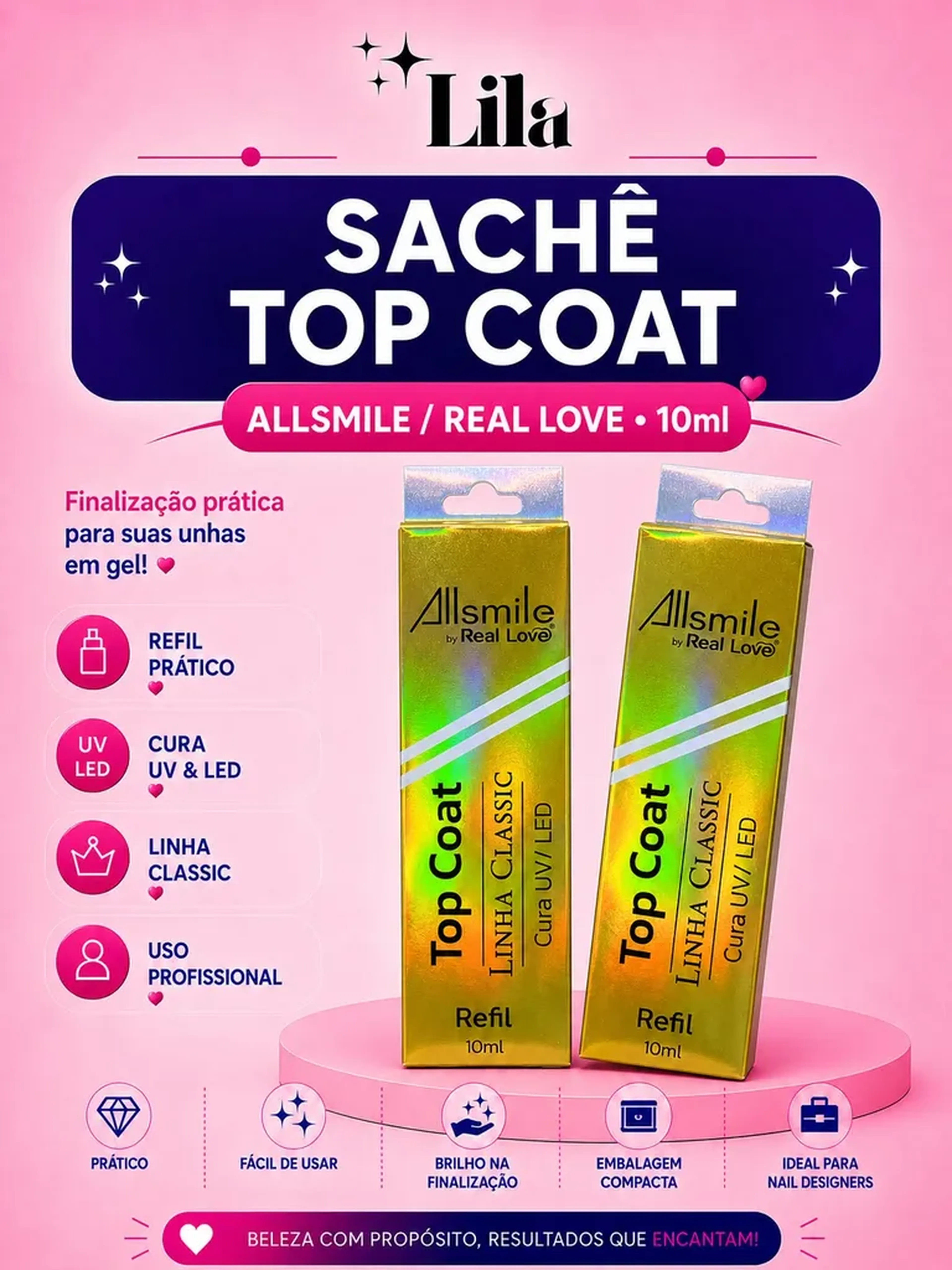 Sachê Top Coat - Allsmile-Real Love Linha Classic 10ml imagem