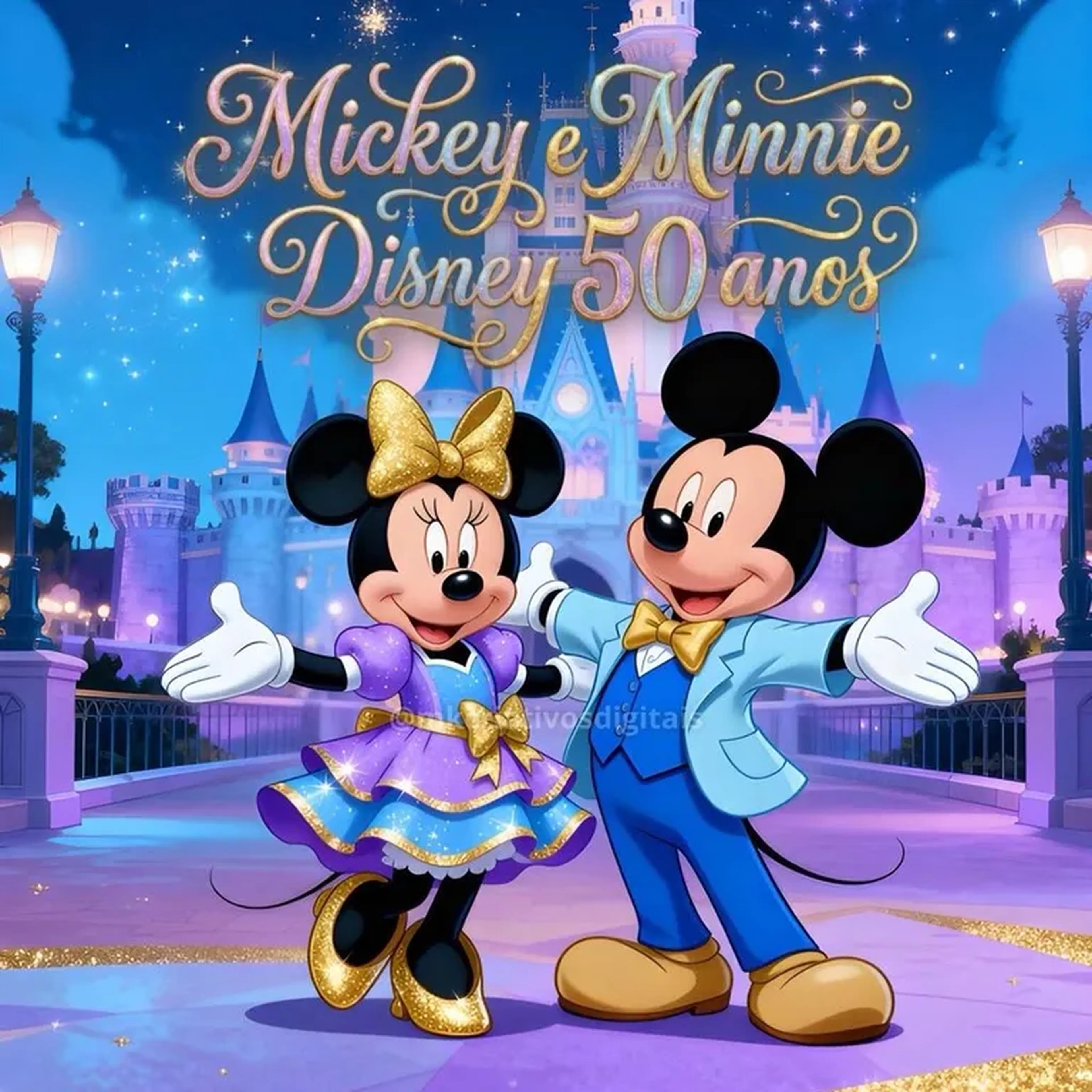 Mickey e Minnie - Disney 50 anos - Kit digital IA PNG imagem