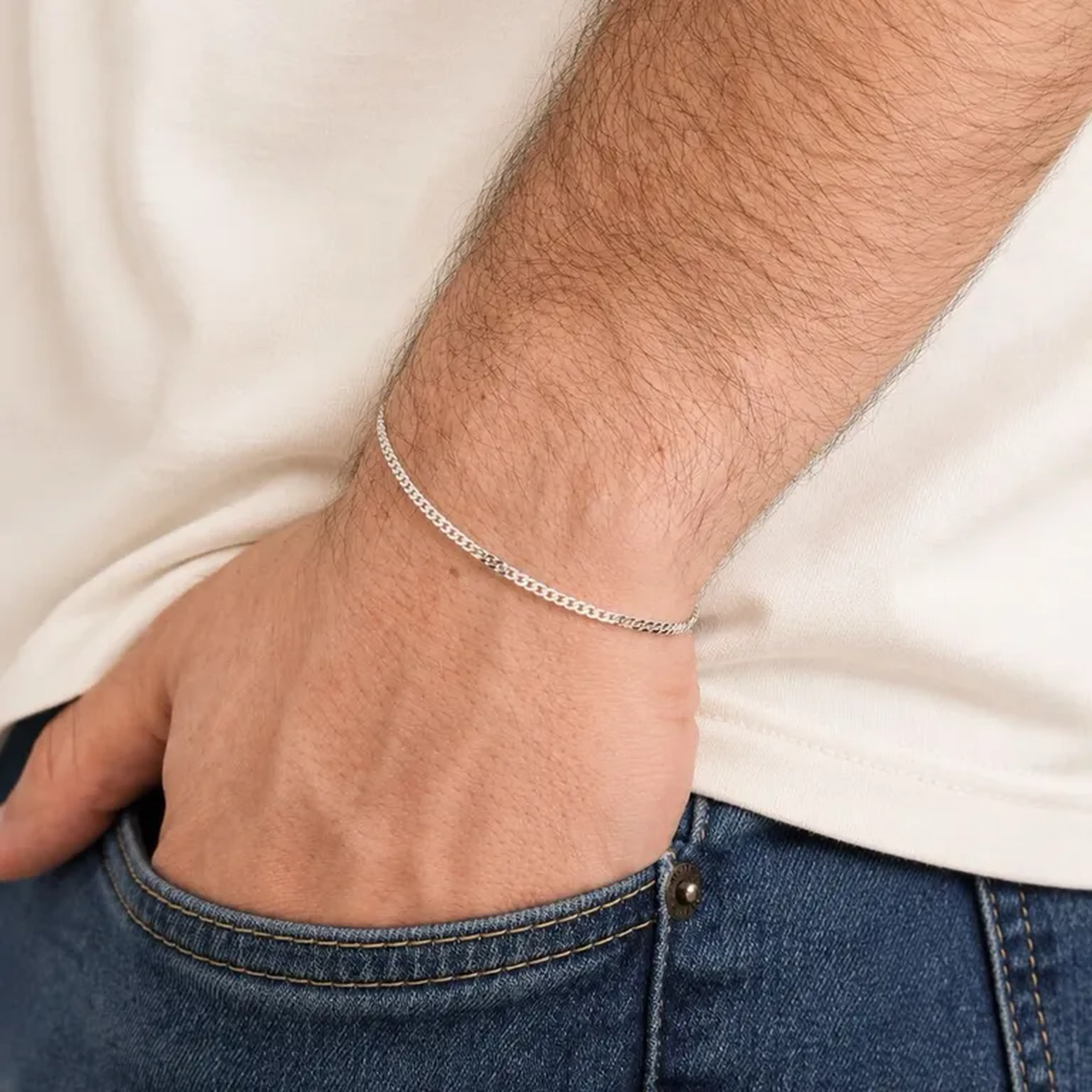 Pulseira Masculina Elos Grumet 2.2mm. Prata Legítima imagem