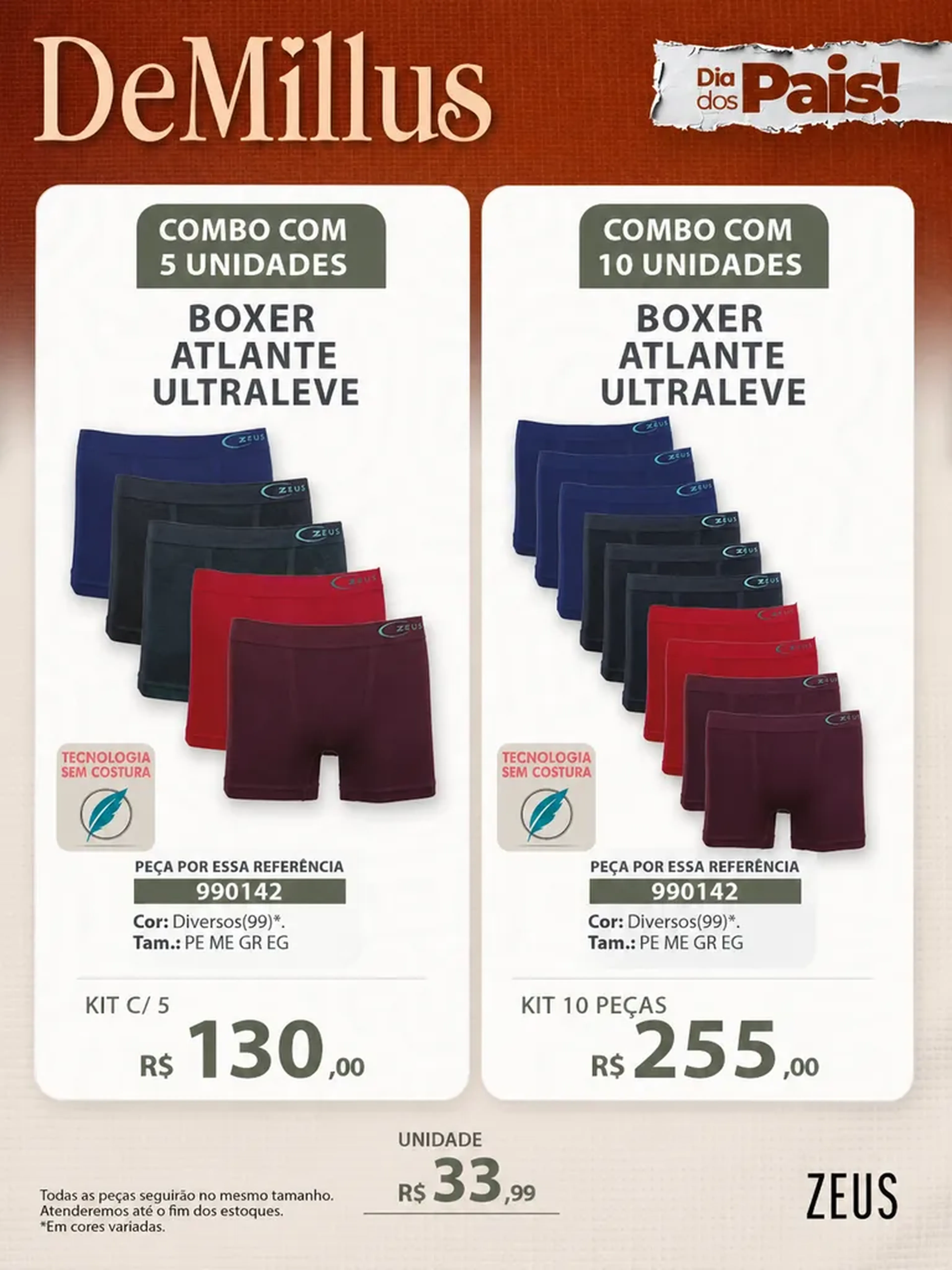 Kit 10 cuecas Boxer masculina Zeus imagem