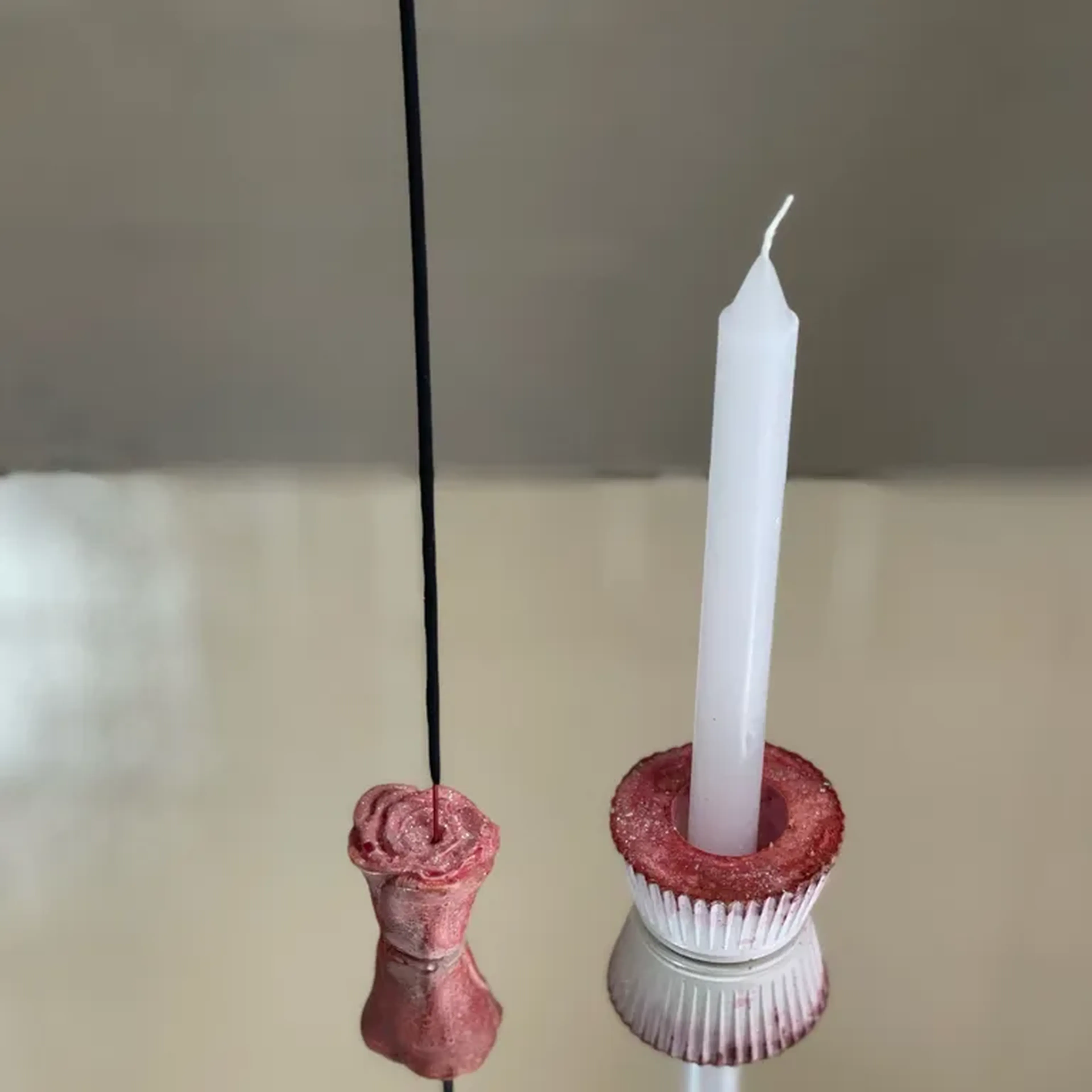 kit porta vela e incensário rosa imagem