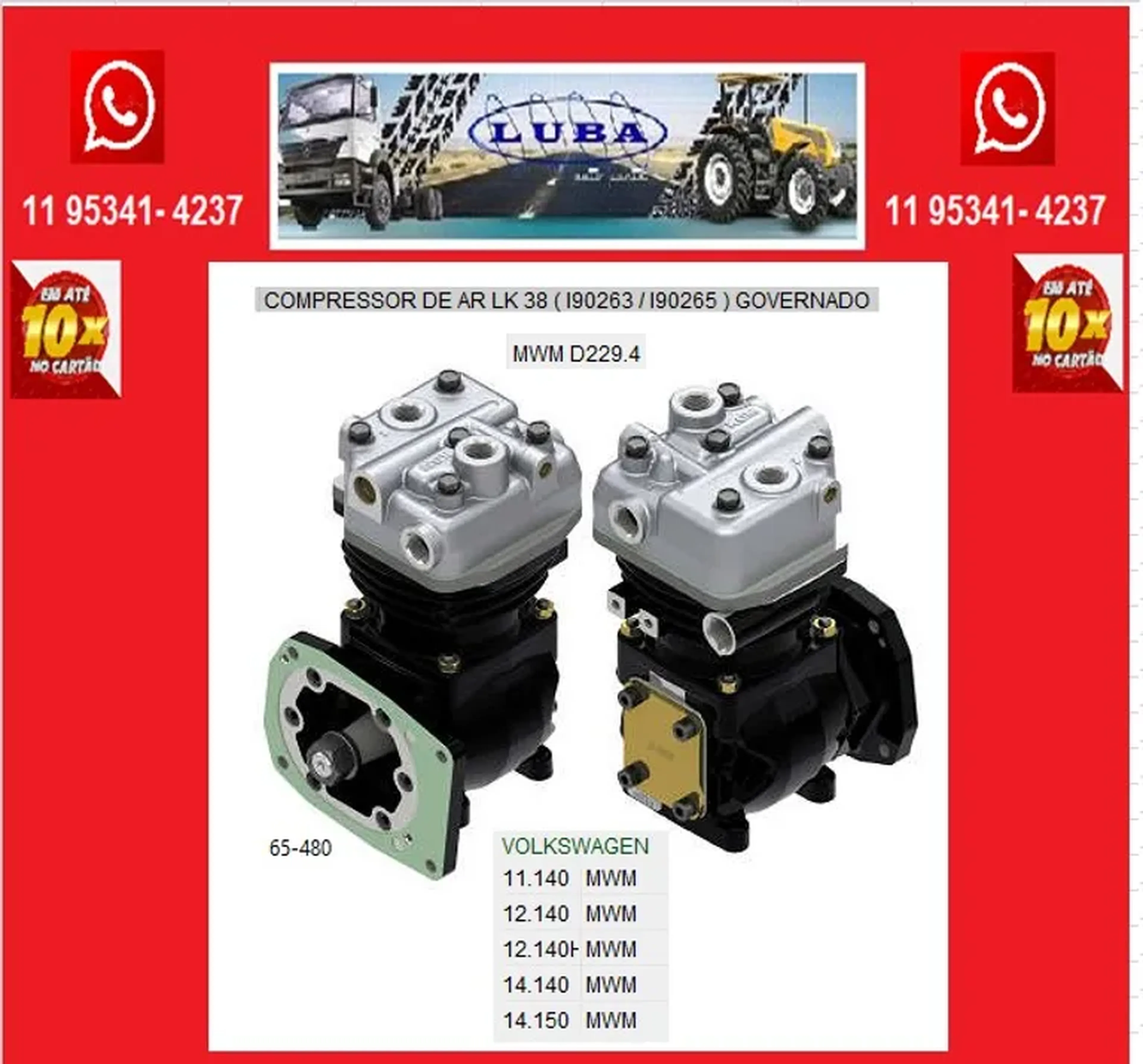 COMPRESSOR DE AR VW 1140 A 14150 MOTOR 229 (65480) imagem