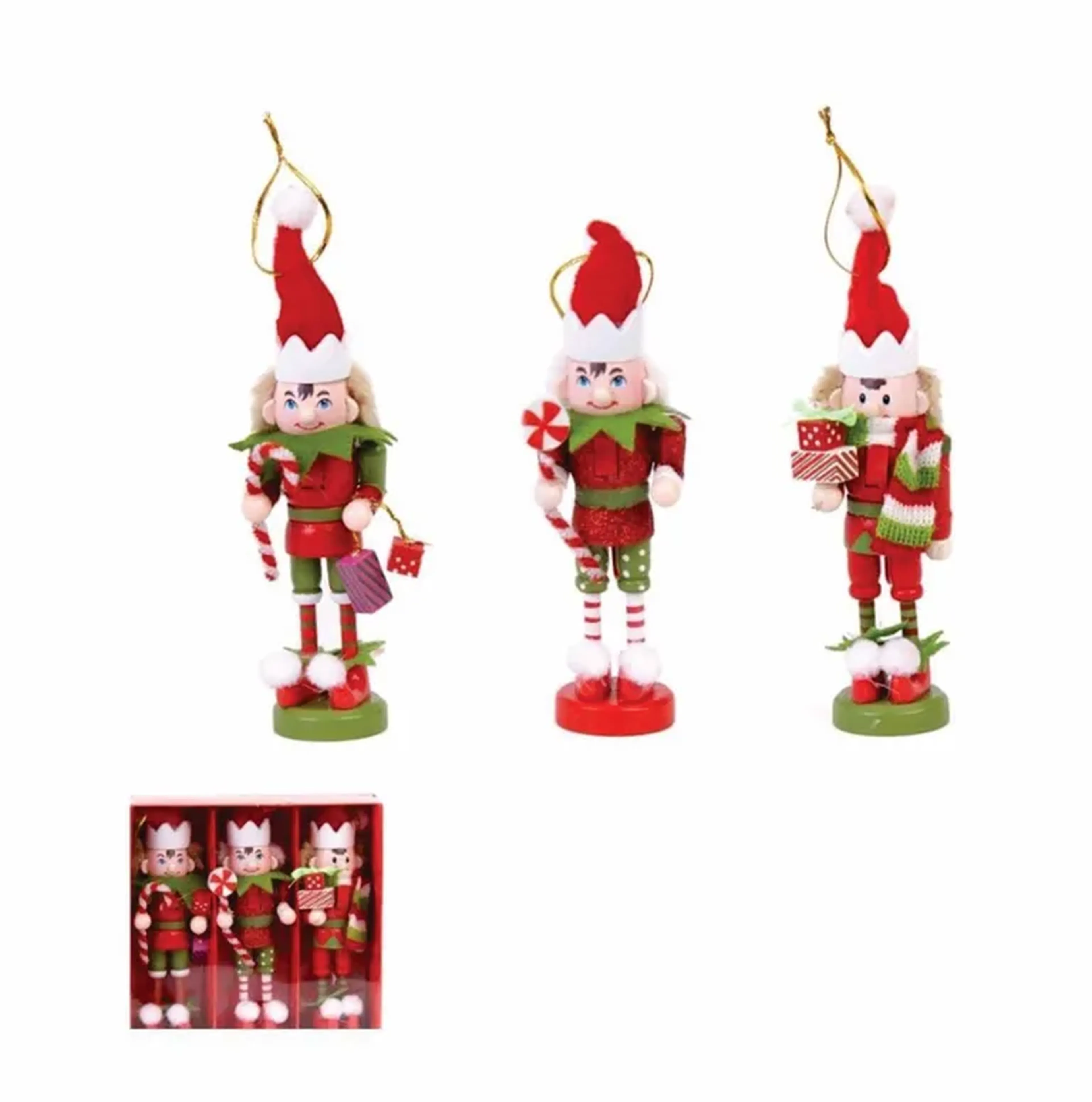 KIT 3 ELFOS CANDY CANE PARA PENDURAR imagem