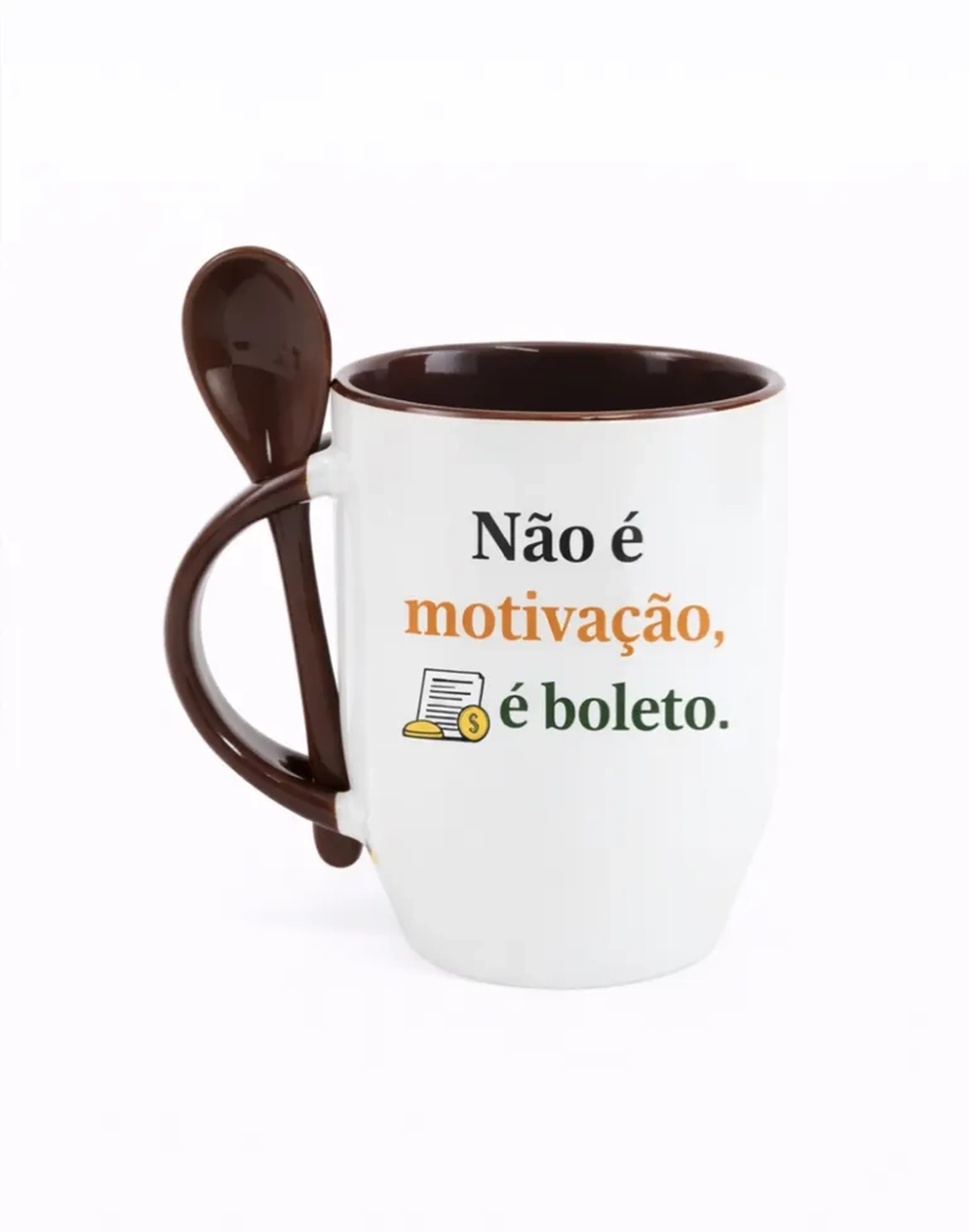 Caneca de Porcelana com Colher – Alça e Interior personalizado imagem