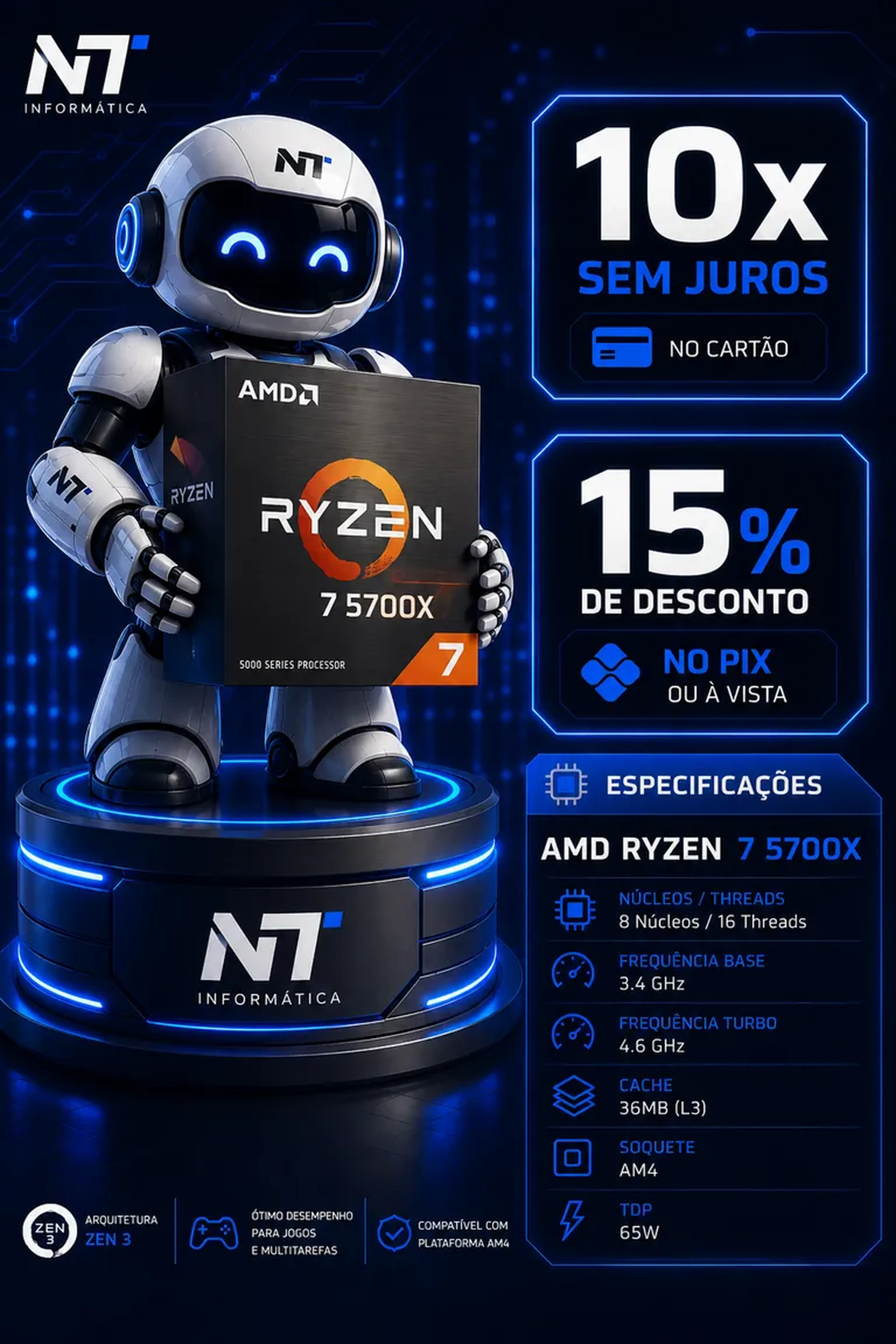 🚀 Processador AMD Ryzen 7 5700X 8 Núcleos e 16 Threads imagem