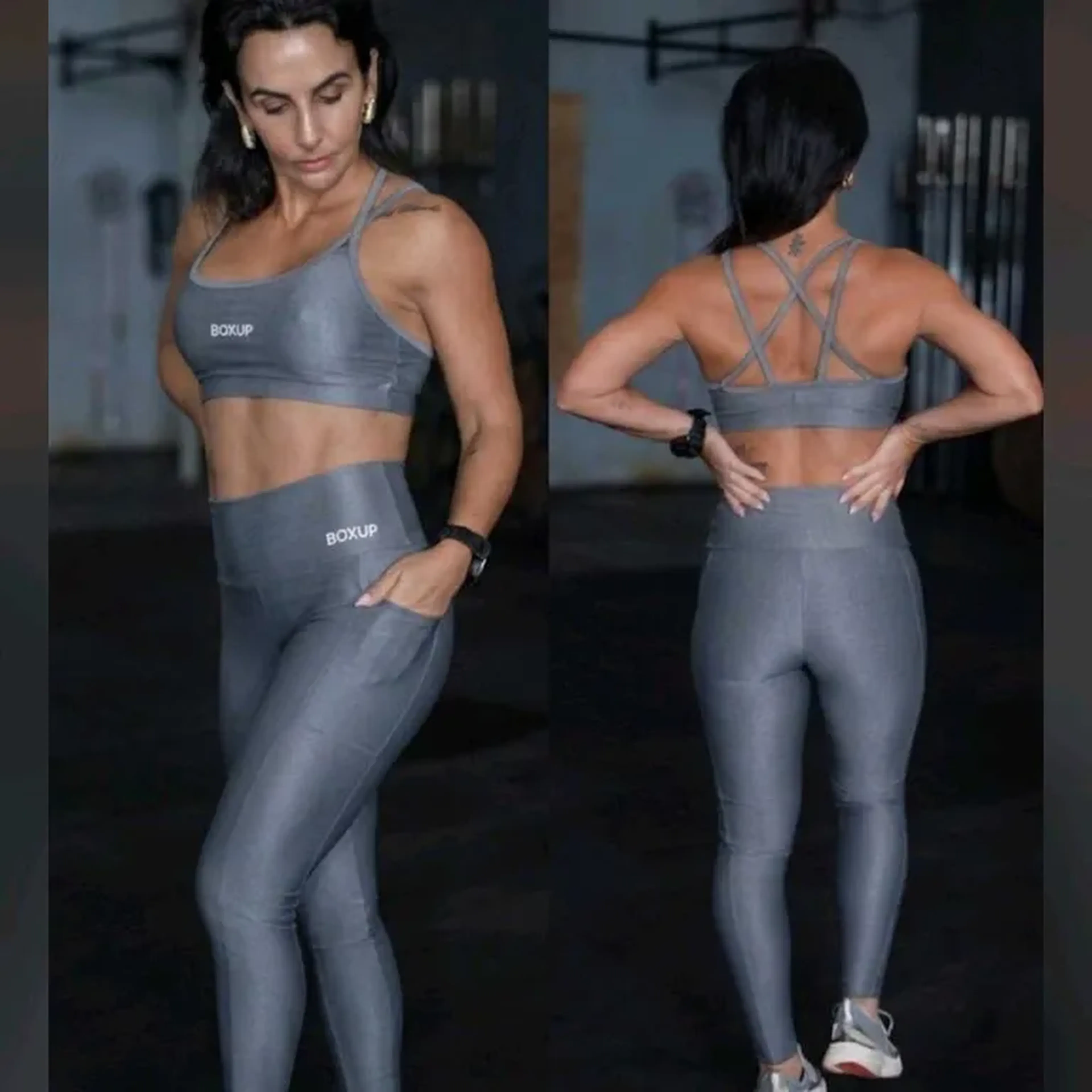 Conjunto calça bolso e top compressão Cinza - TAM U imagem