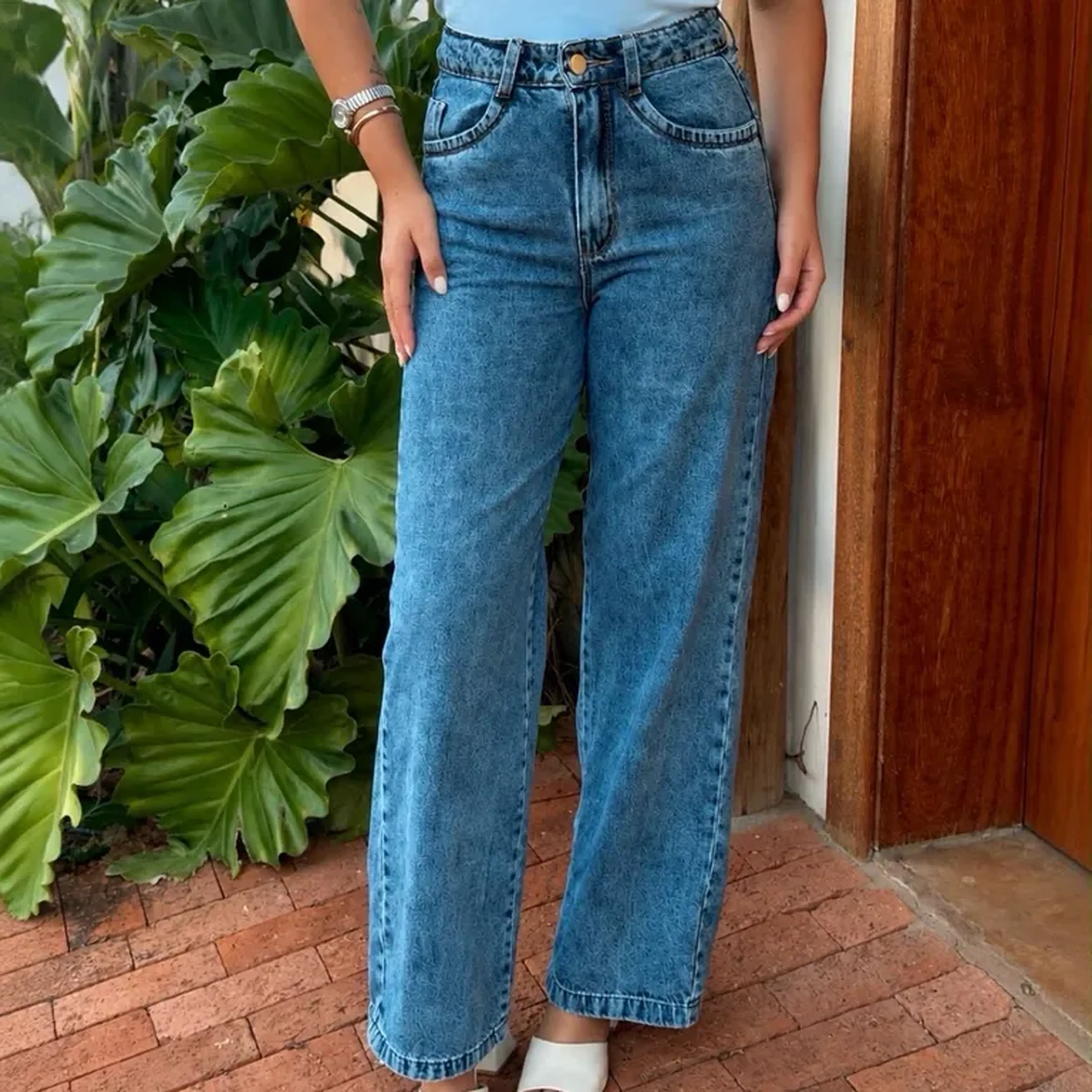 Calça Jeans Wide Leg Marmorizada imagem