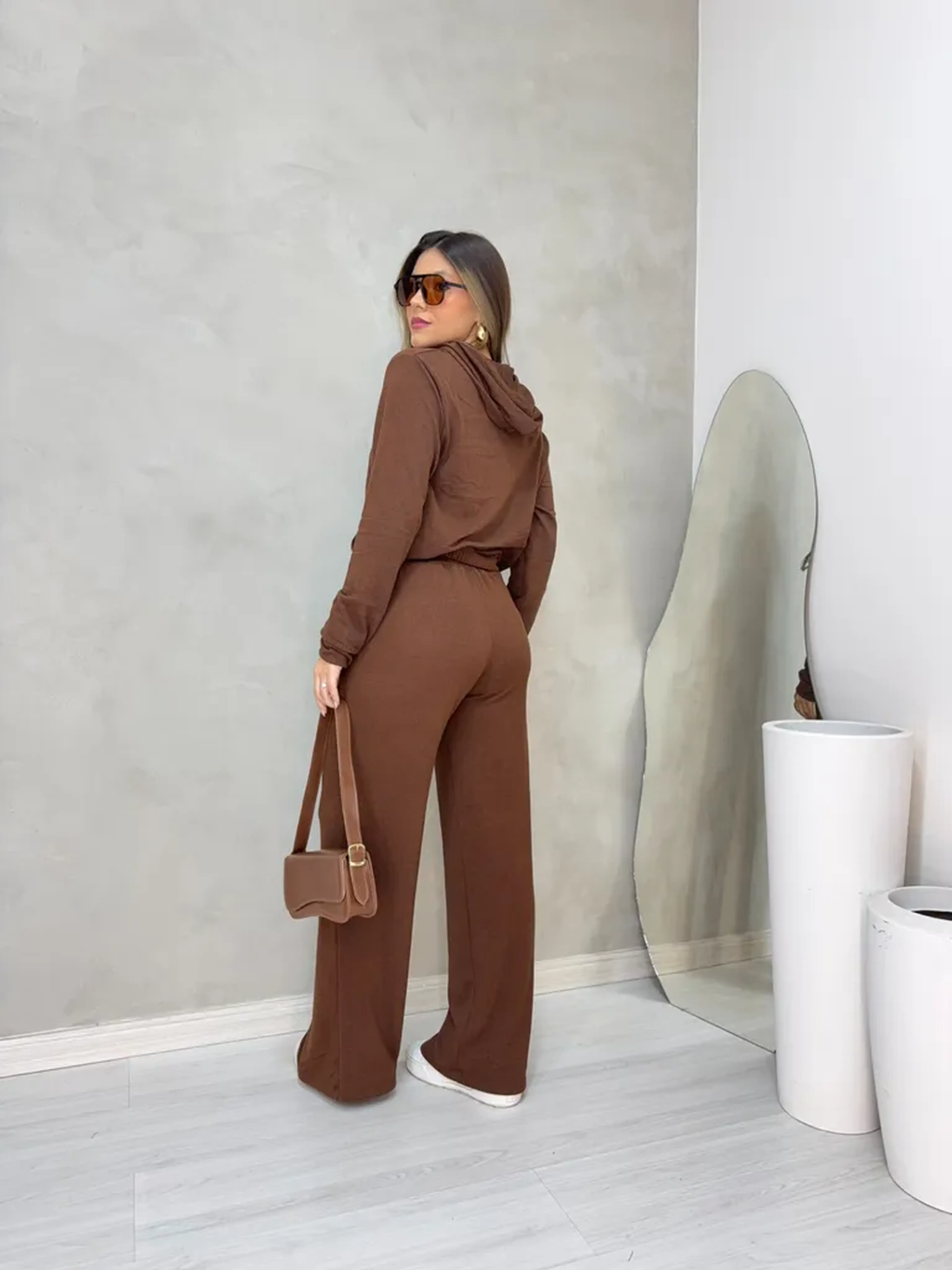 Conjunto Marrom Bolso Canguru Lanzinha imagem