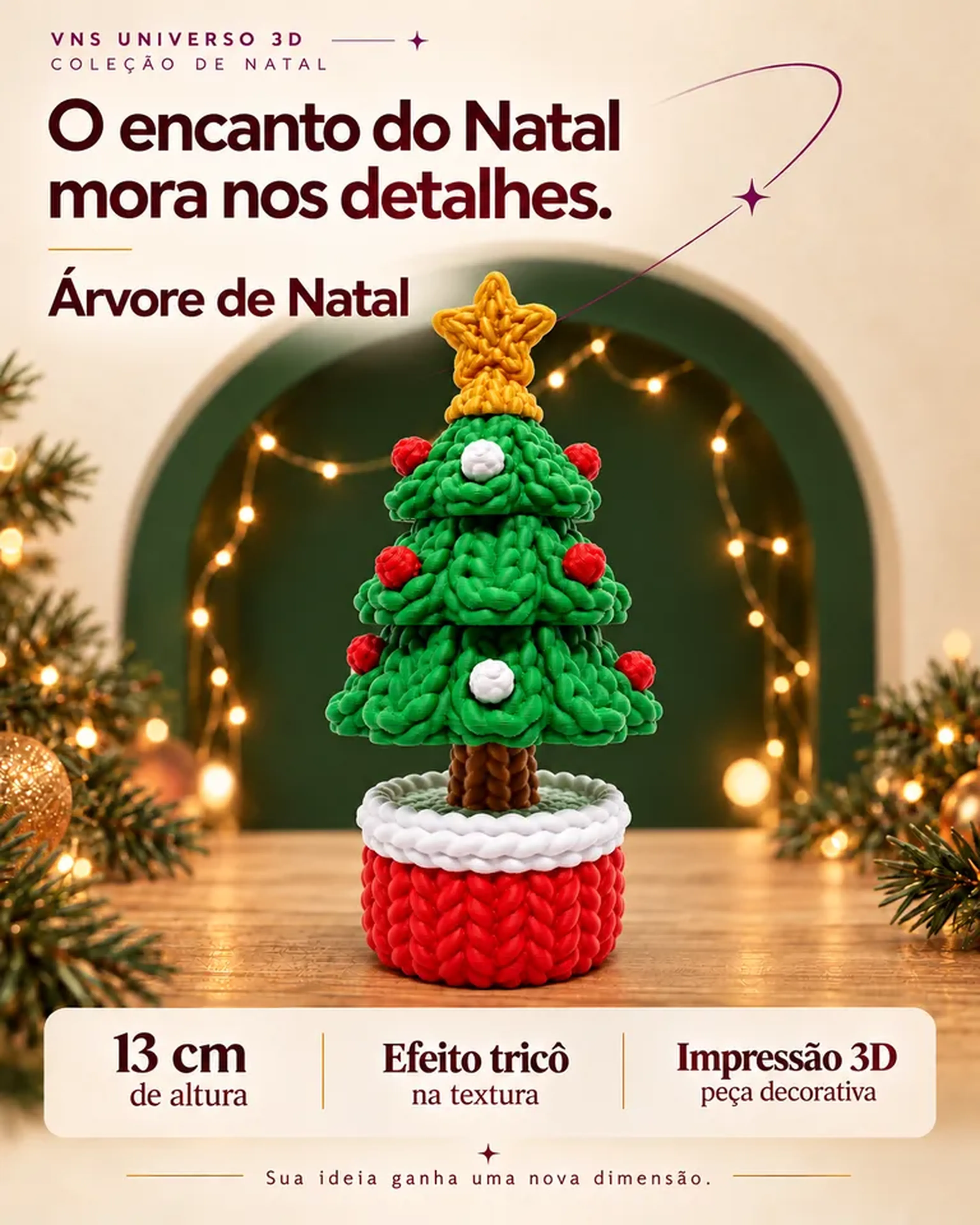 Árvore de Natal Decorativa 13cm com Textura estilo tricô imagem