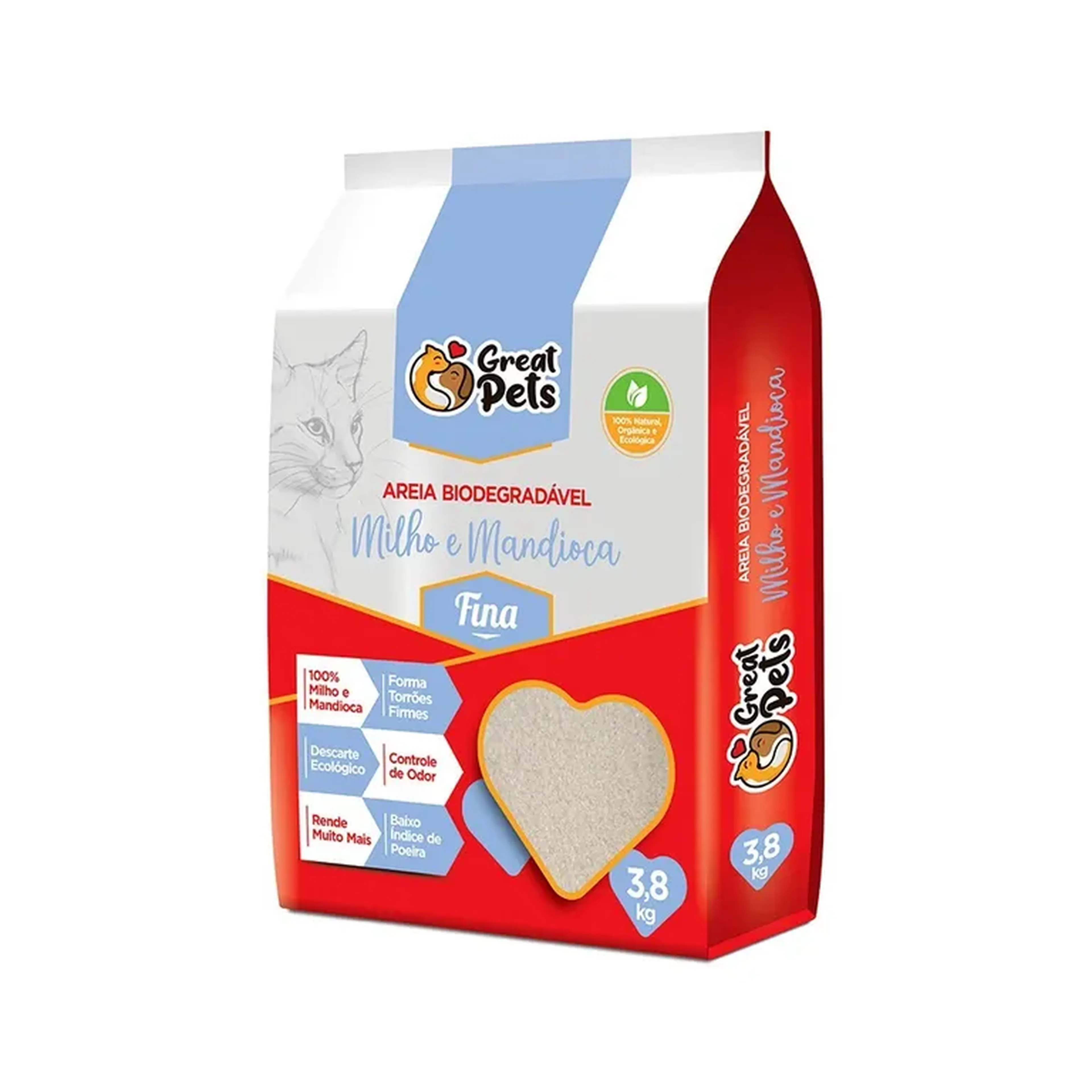 Areia Higiênica Great Pets Biodeg. Milho e Mandioca Fina 3,8 Kg imagem
