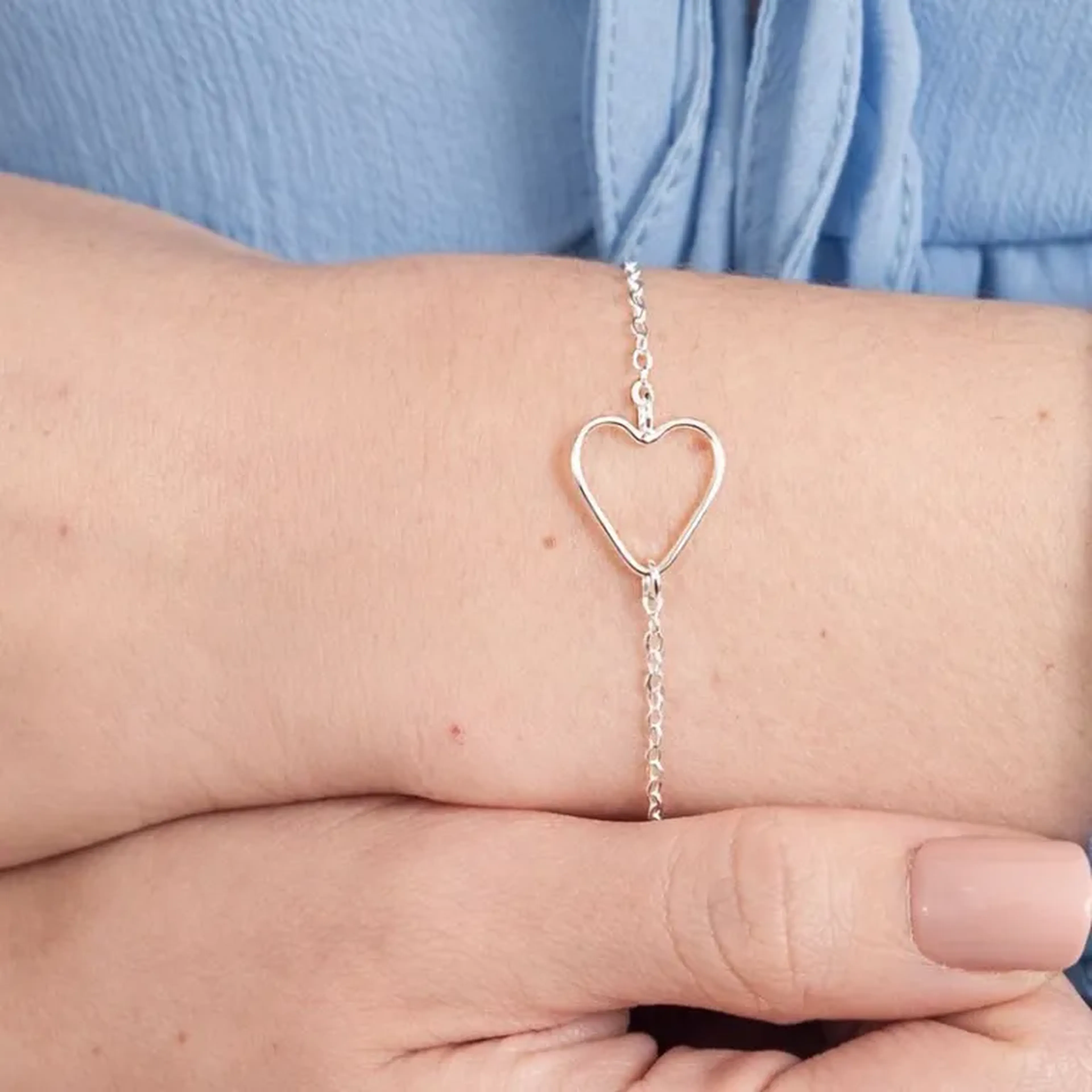Pulseira de Prata 925 Coração Vazado imagem