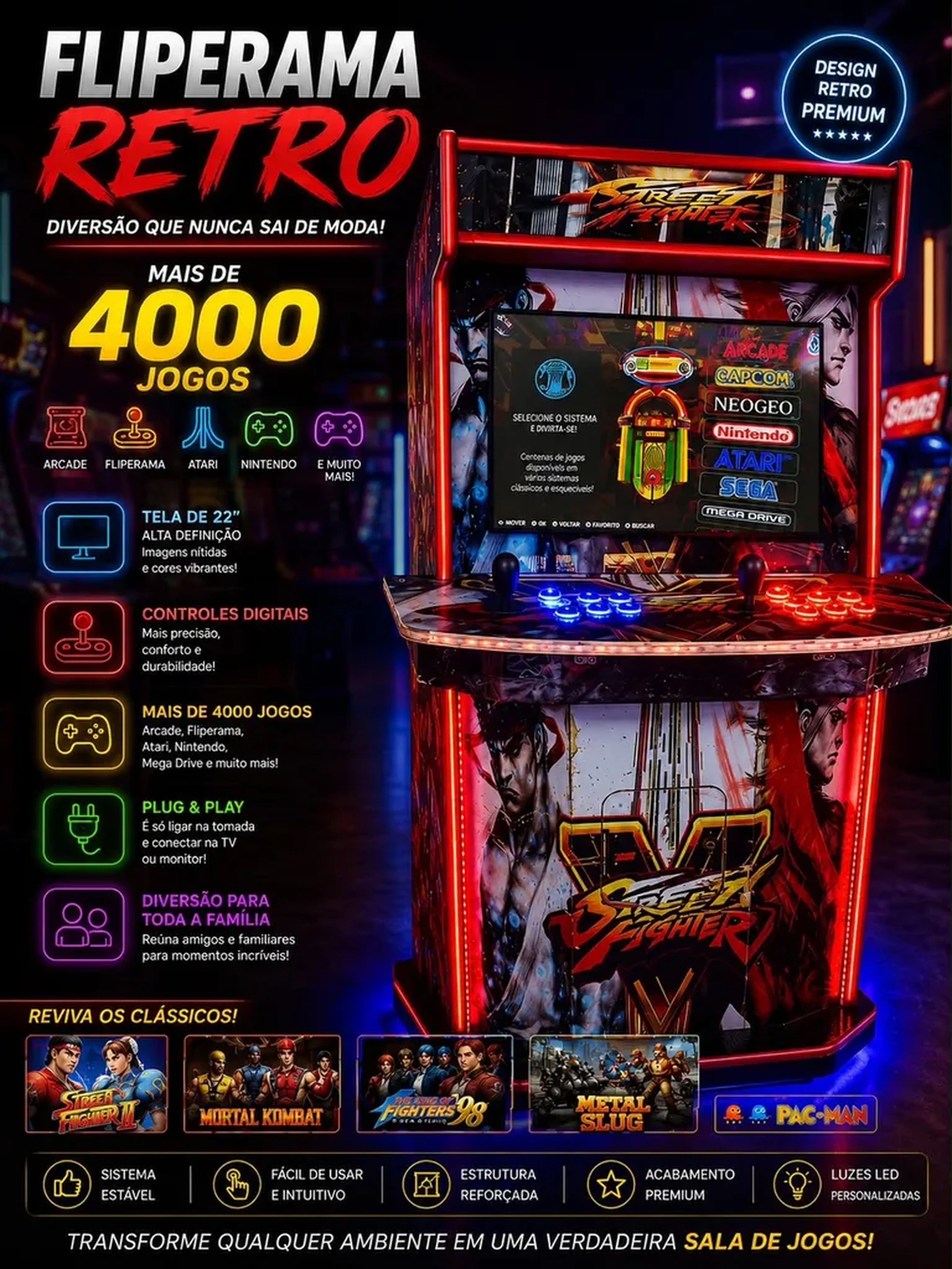 Fliperama Gold Retrô 22 polegadas imagem