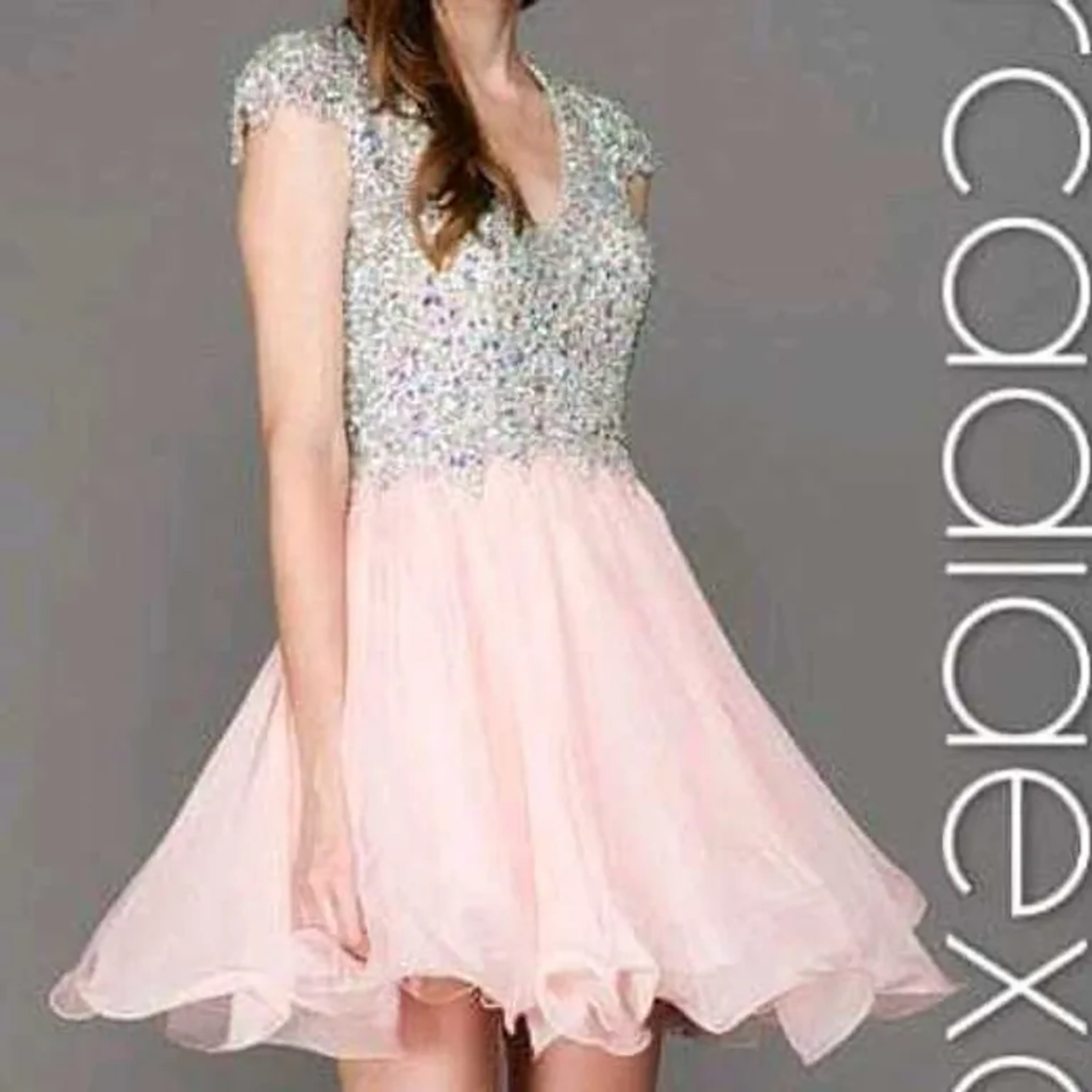 R14) Curto corpo em pedraria furta cor e saia rodada rosa claro imagem