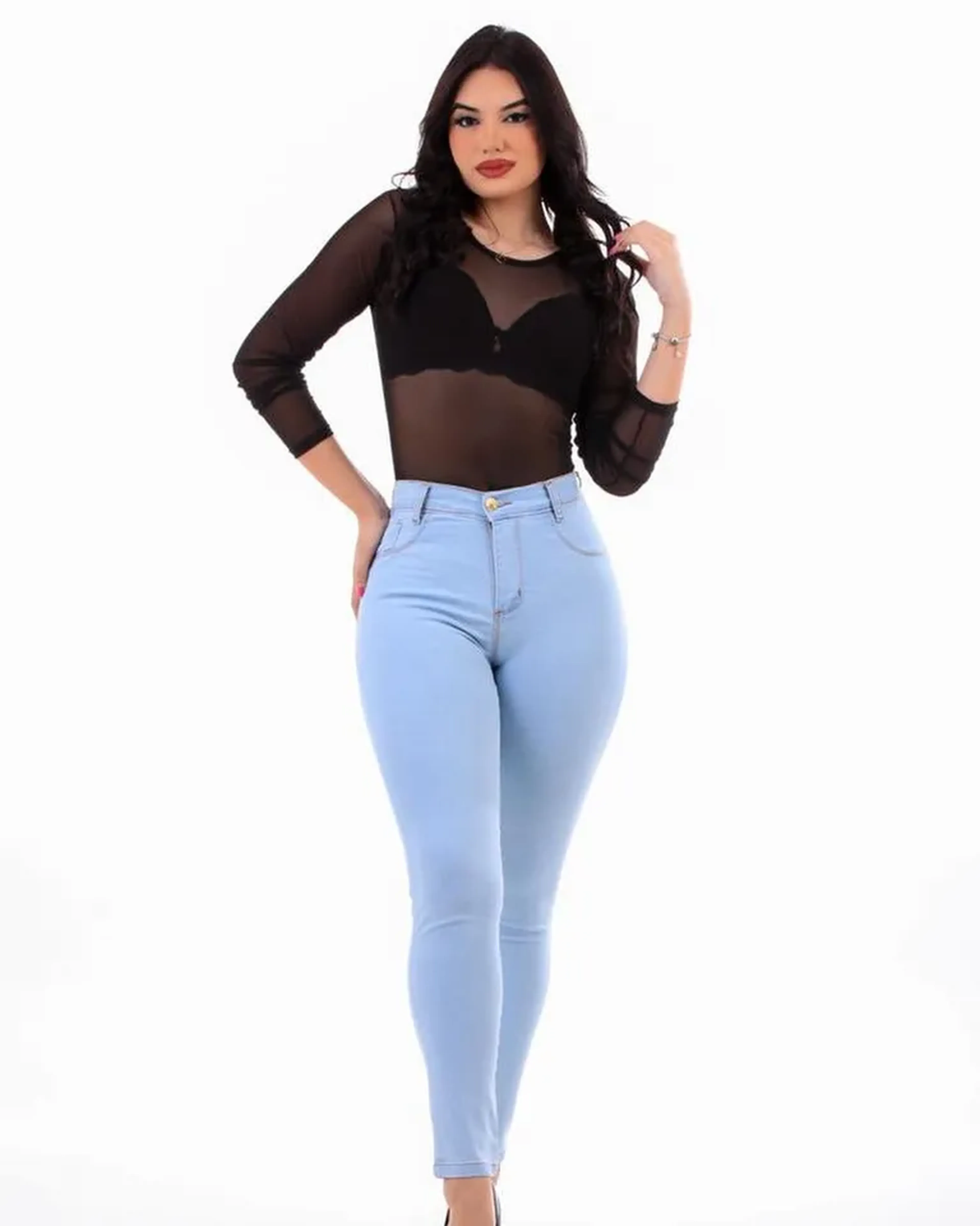 Calça Jeans Skinny com Lycra - Azul Clara imagem