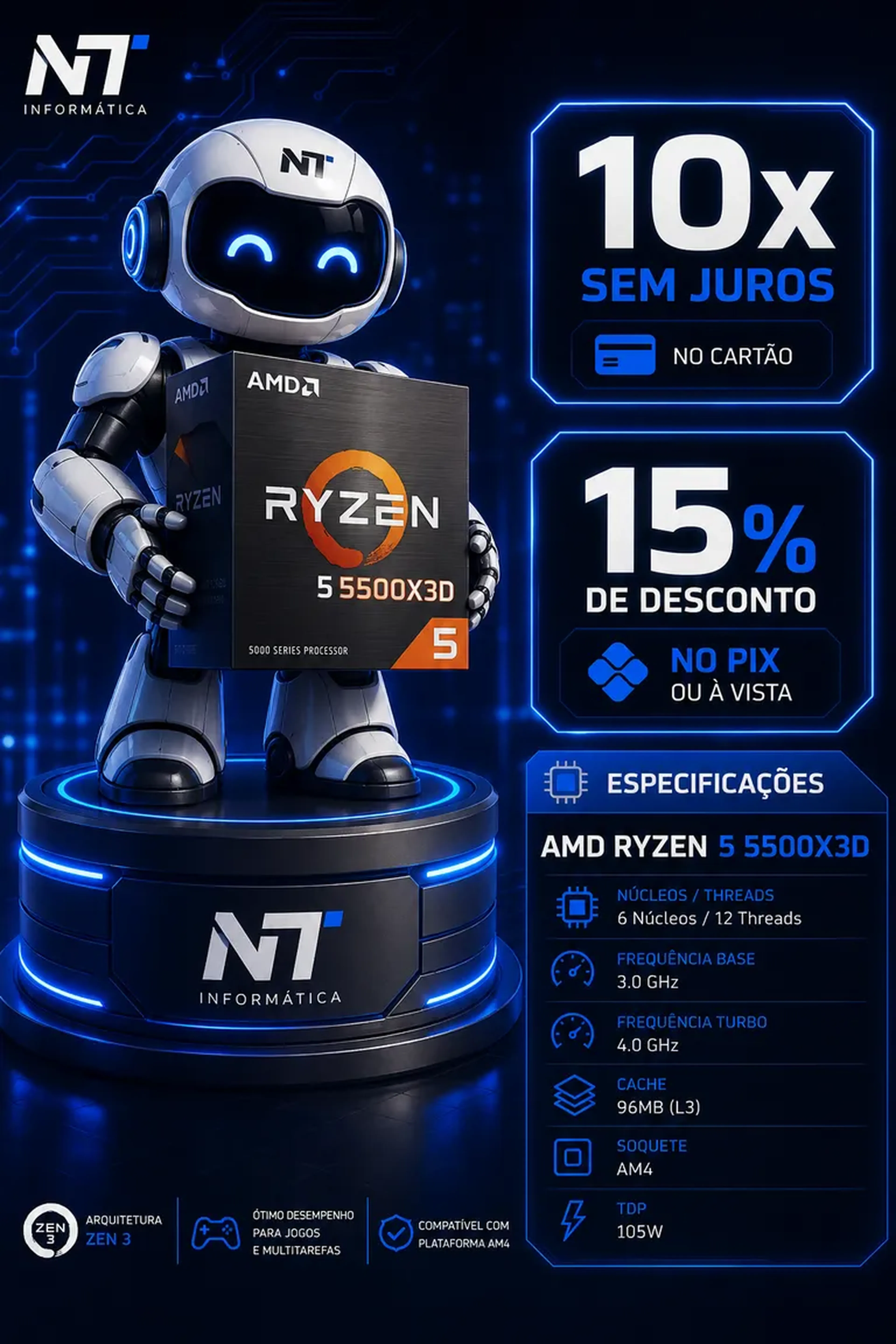 🚀 Processador AMD Ryzen 5 5500X3D 6 Núcleos e 12 Threads imagem