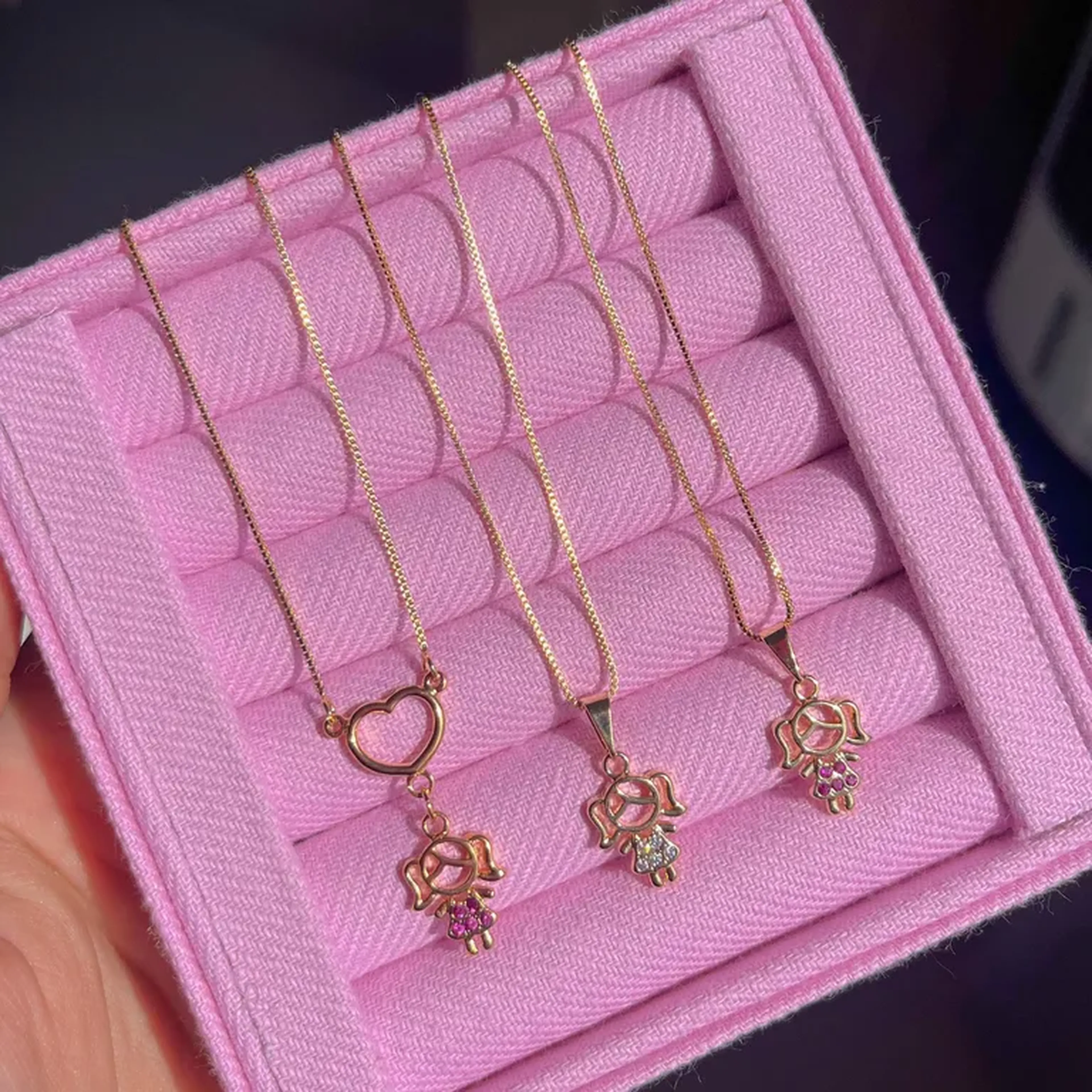 Gargantilha Veneziana Menina zircônia Rosa imagem