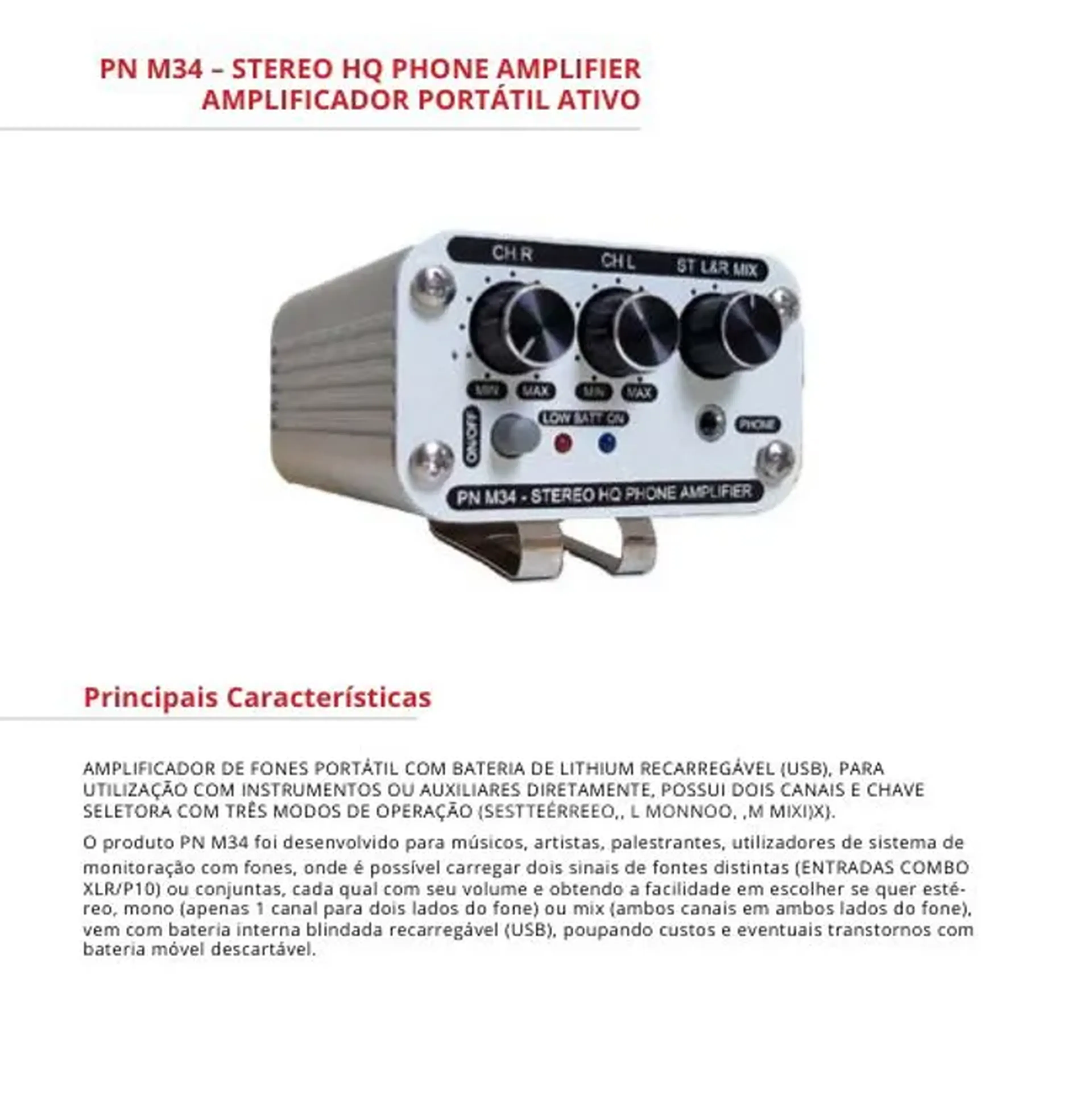 PN M34 HQ AMP DE FONES ATIVO imagem