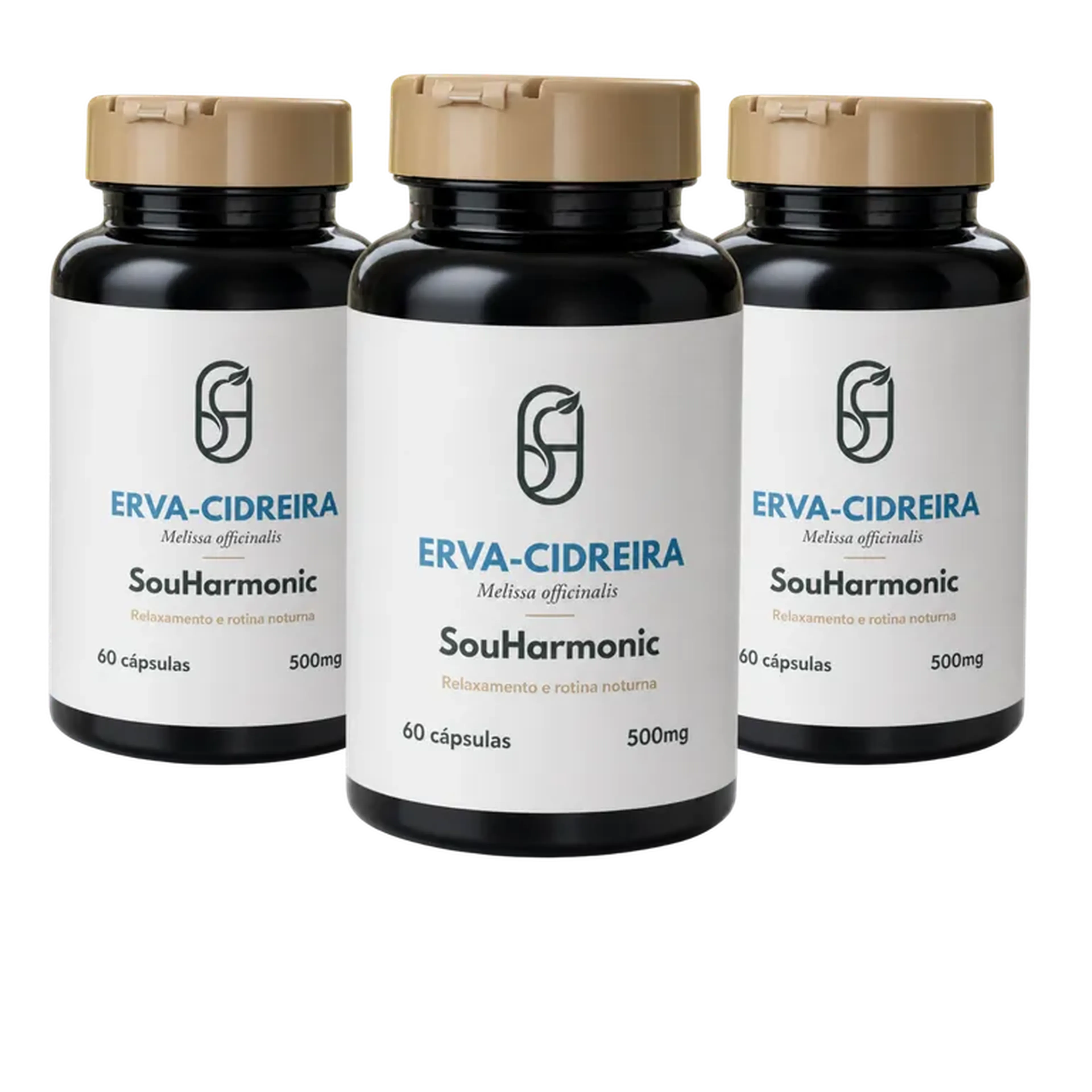 Kit 3 Erva-Cidreira: três potes com 60 cápsulas de 500mg imagem