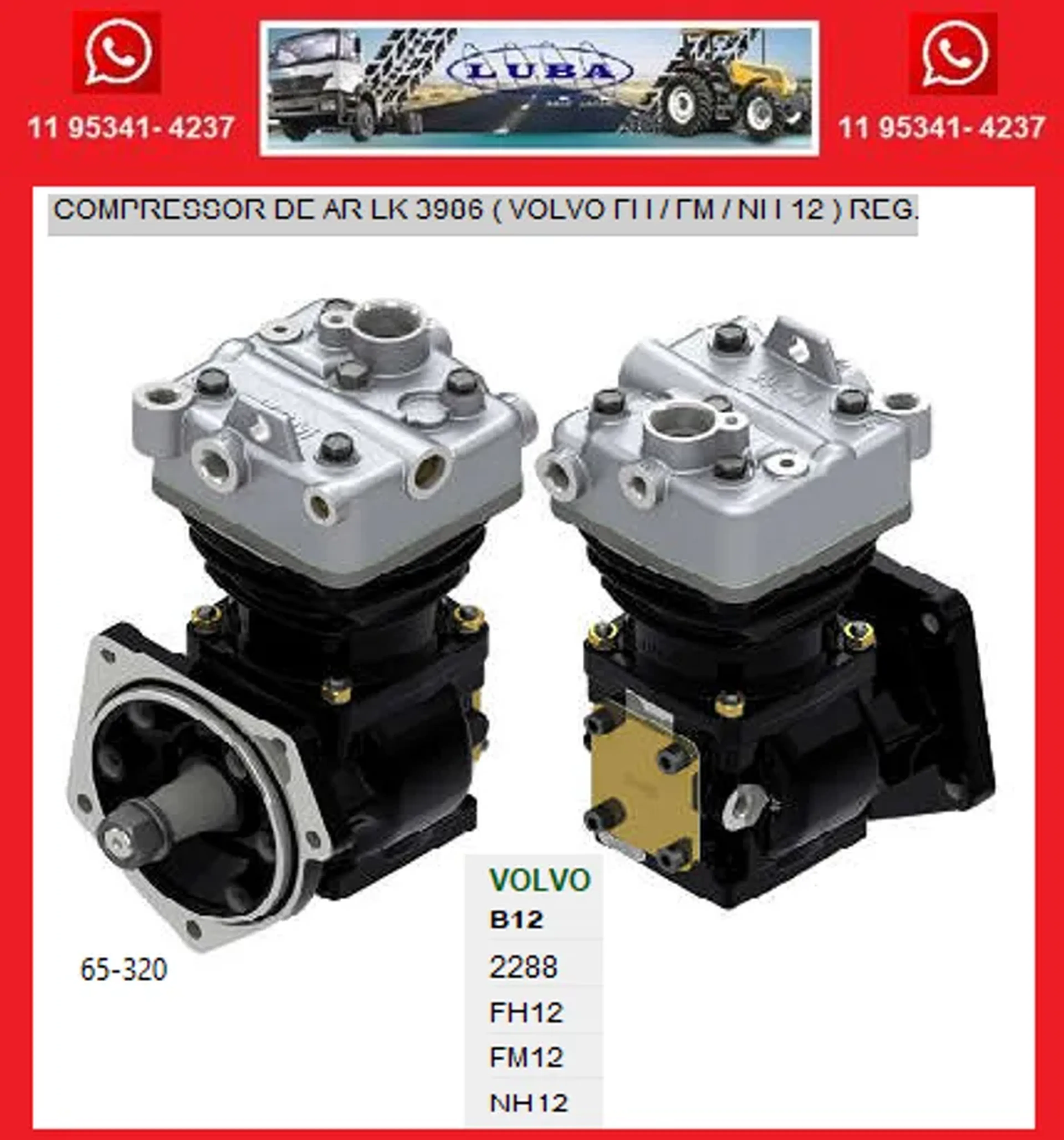 COMPRESSOR DE AR LK3986 VOLVO FH-FM-NH 12 REG imagem