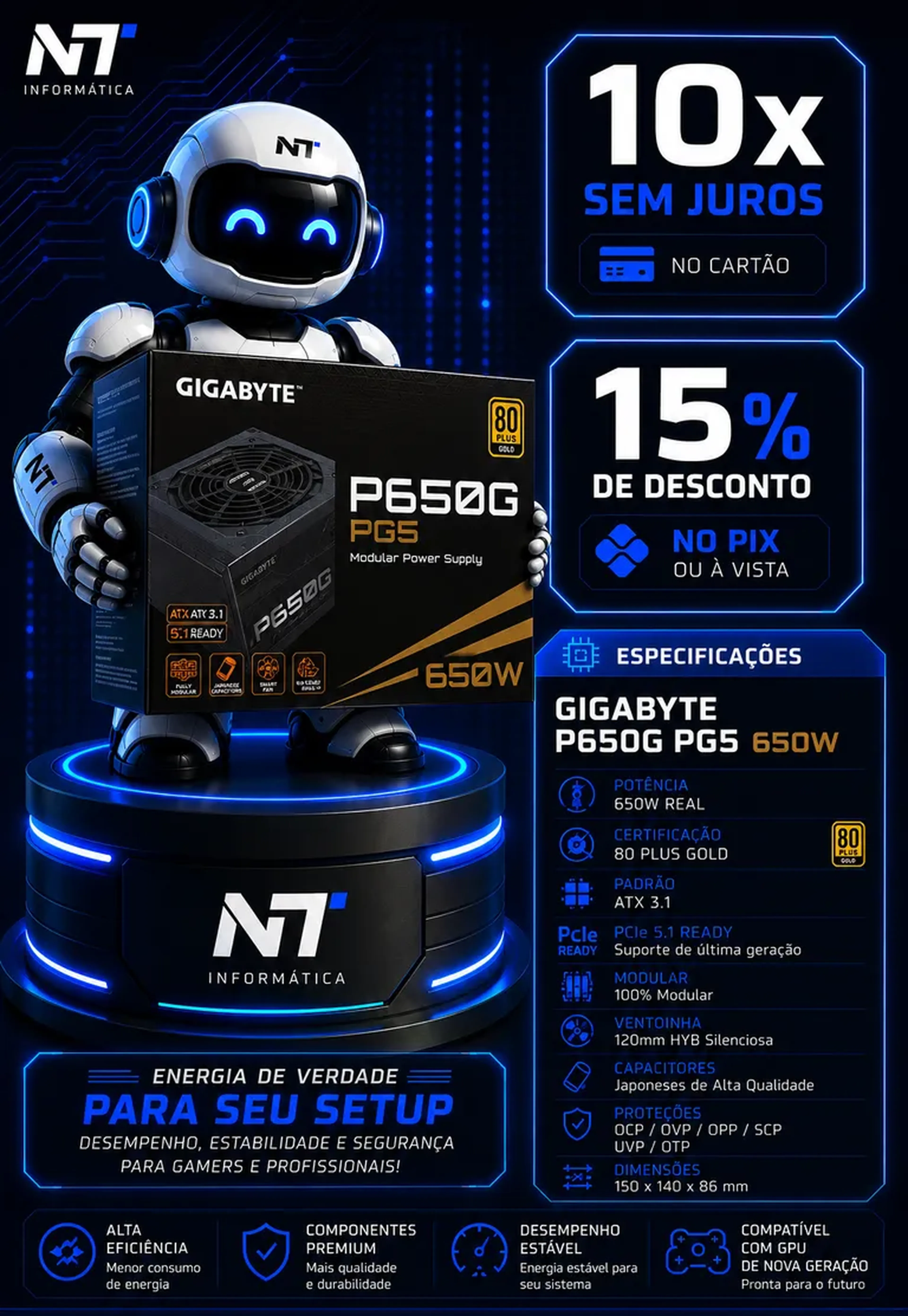 ⚡ Fonte Gigabyte P650G PG5 650W 80 Plus Gold imagem