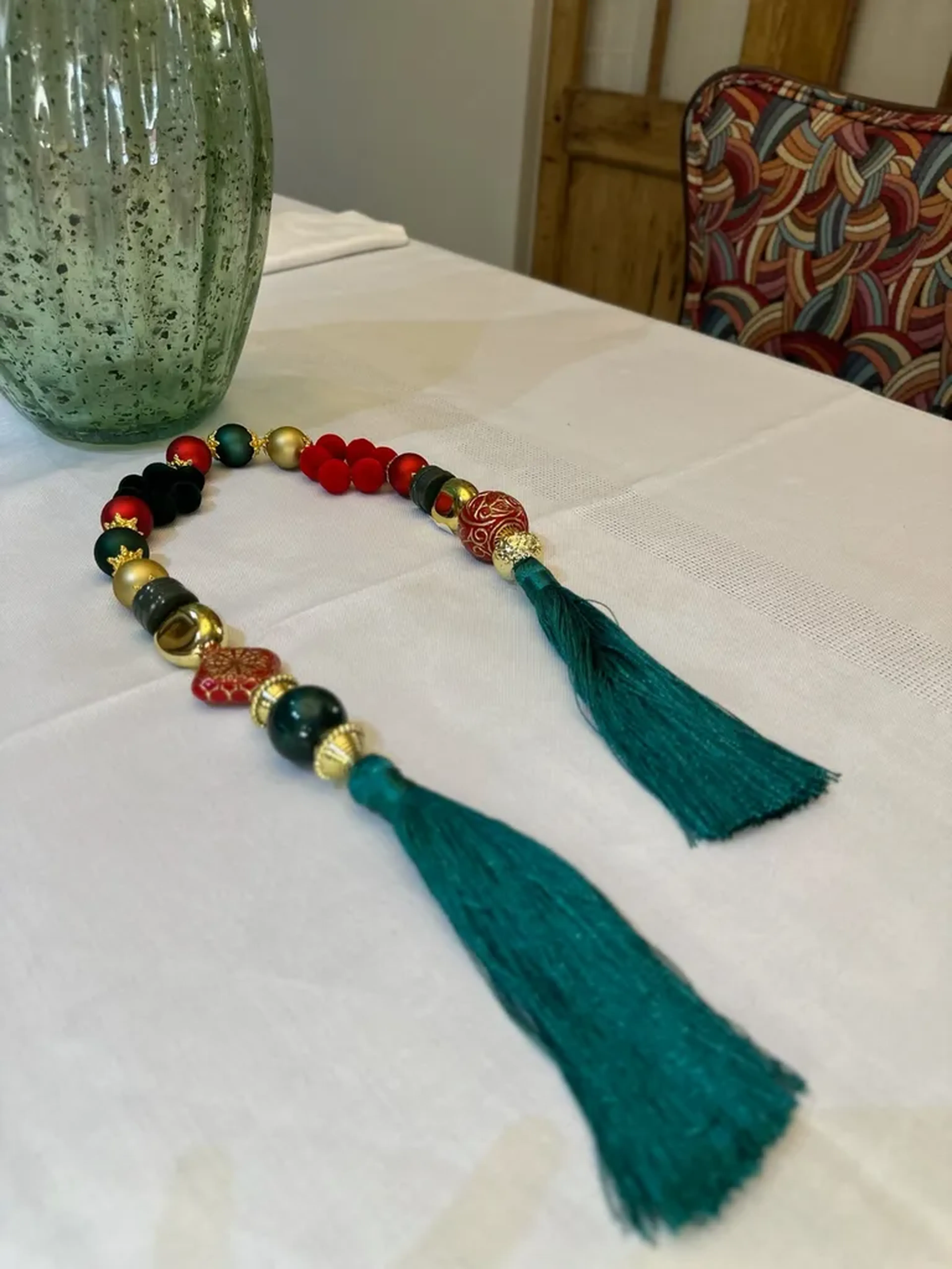 COLAR DE MESA NATAL PEQUENO TASSEL VERDE (REF 112) imagem