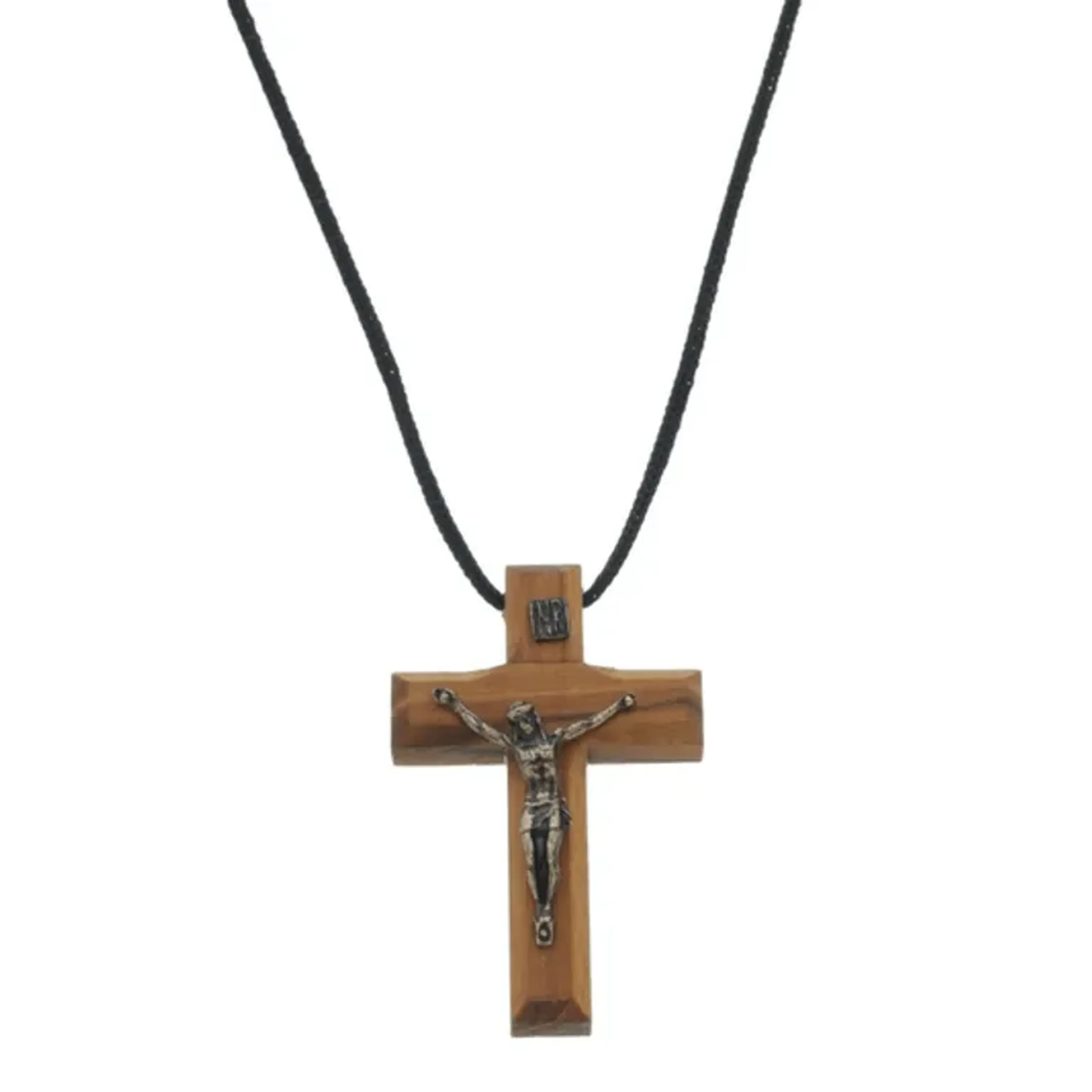 CORDÃO CRUCIFIXO EM MADEIRA 7CM imagem