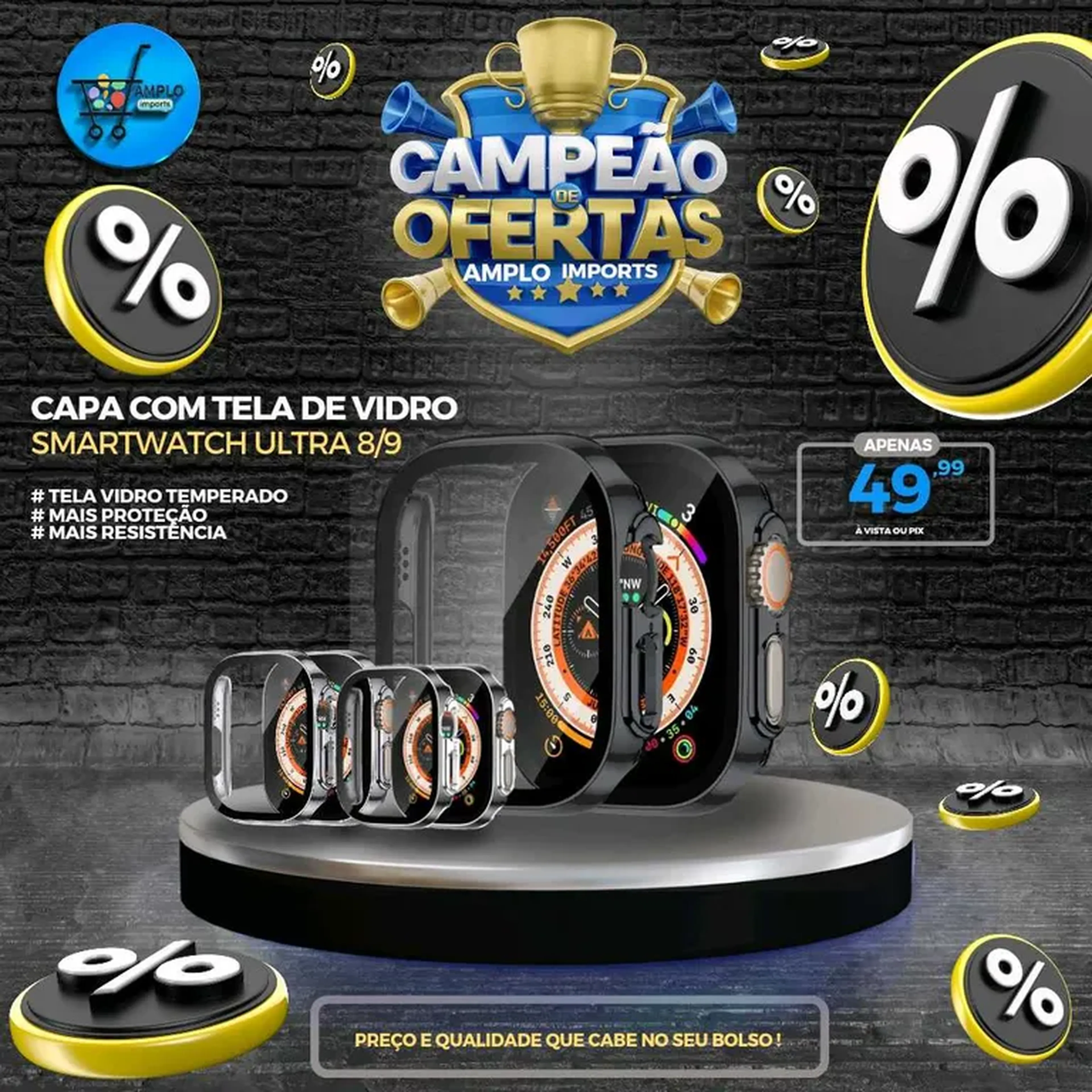Capa com Tela de Vidro para Smartwatch Ultra 8 9 imagem