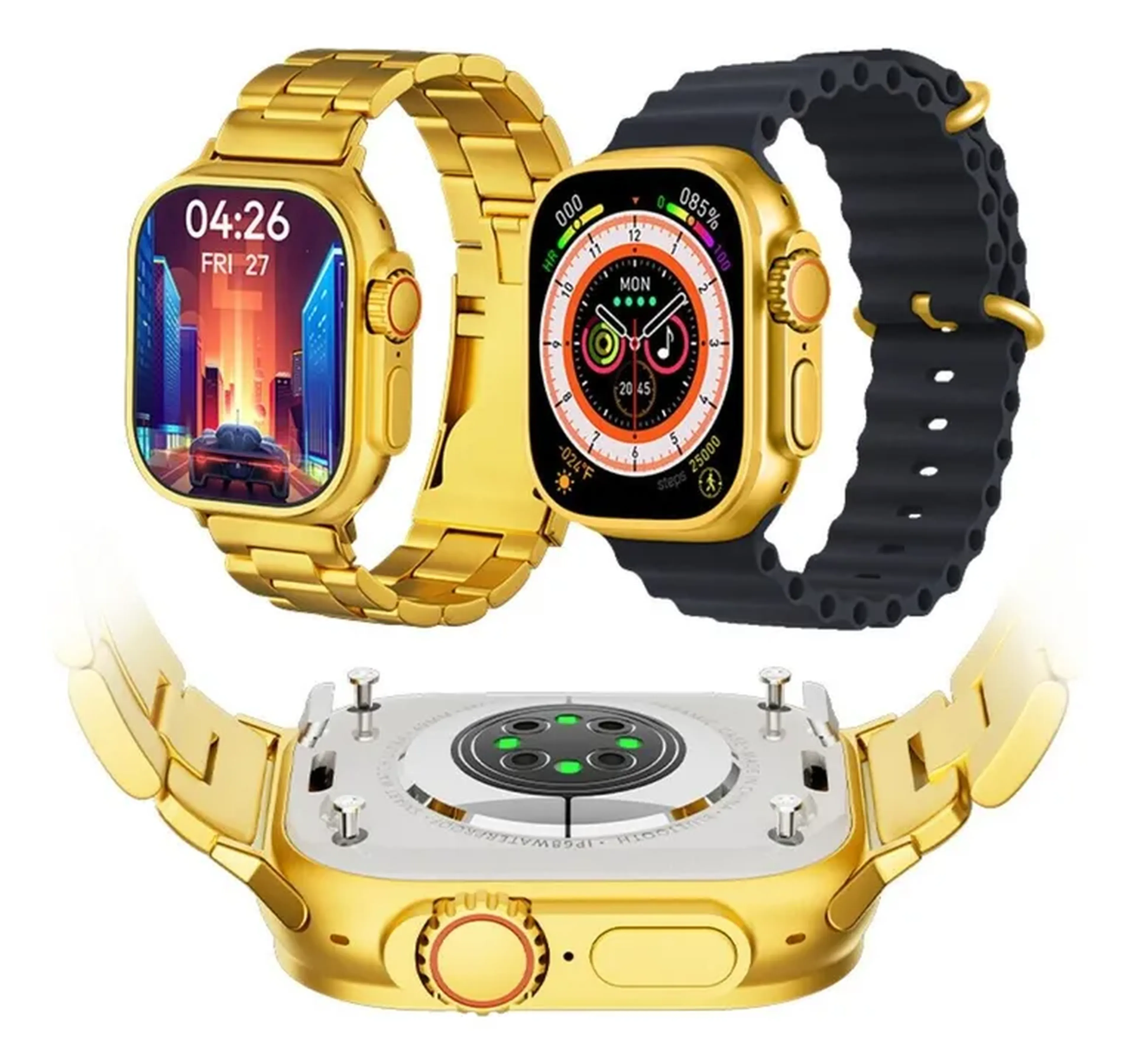 Smartwatch Ultra Gold 24K Com NFC 2 Pulseiras Lanç imagem