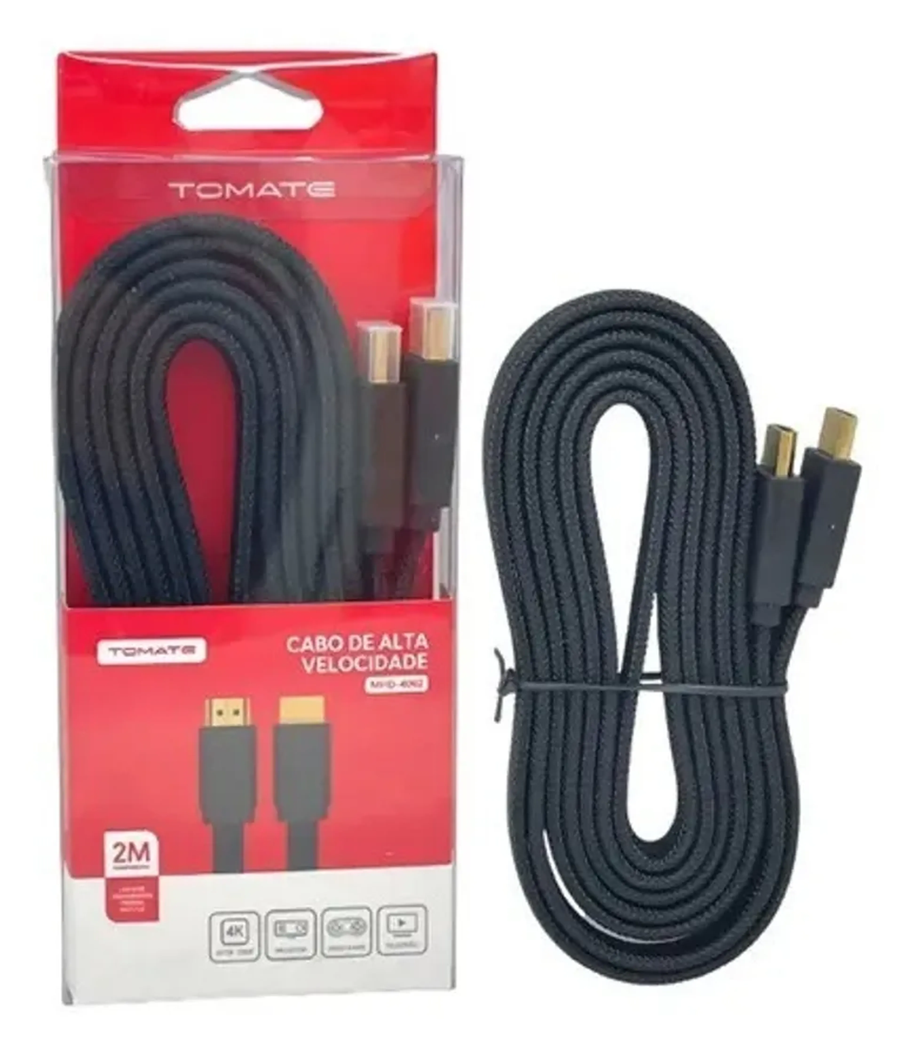 Cabo Hdmi 2.0 Flat 4k - Tomate - MHD-4002 DE 2 Metros Preto imagem