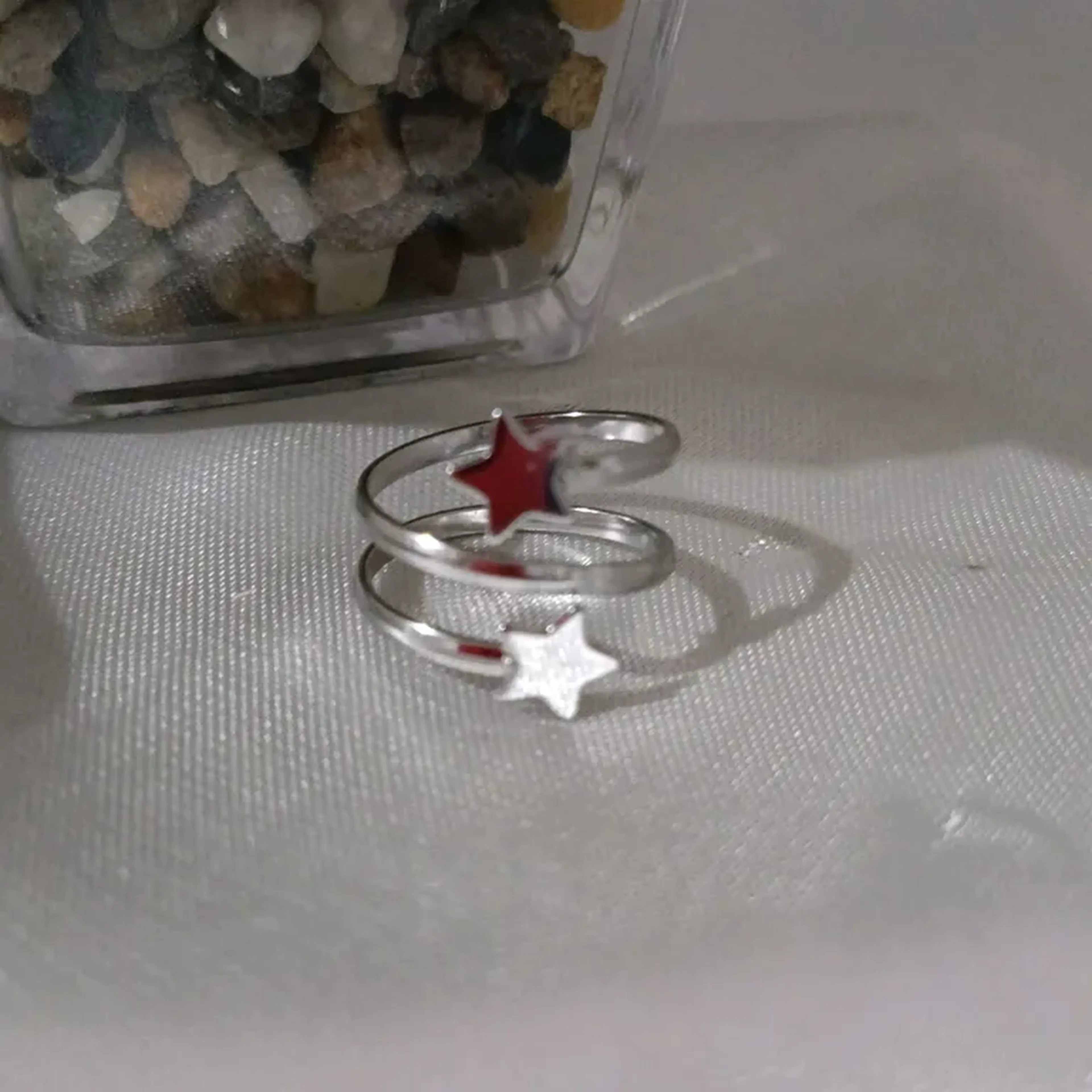 Anel ajustável mola estrelas prata imagem