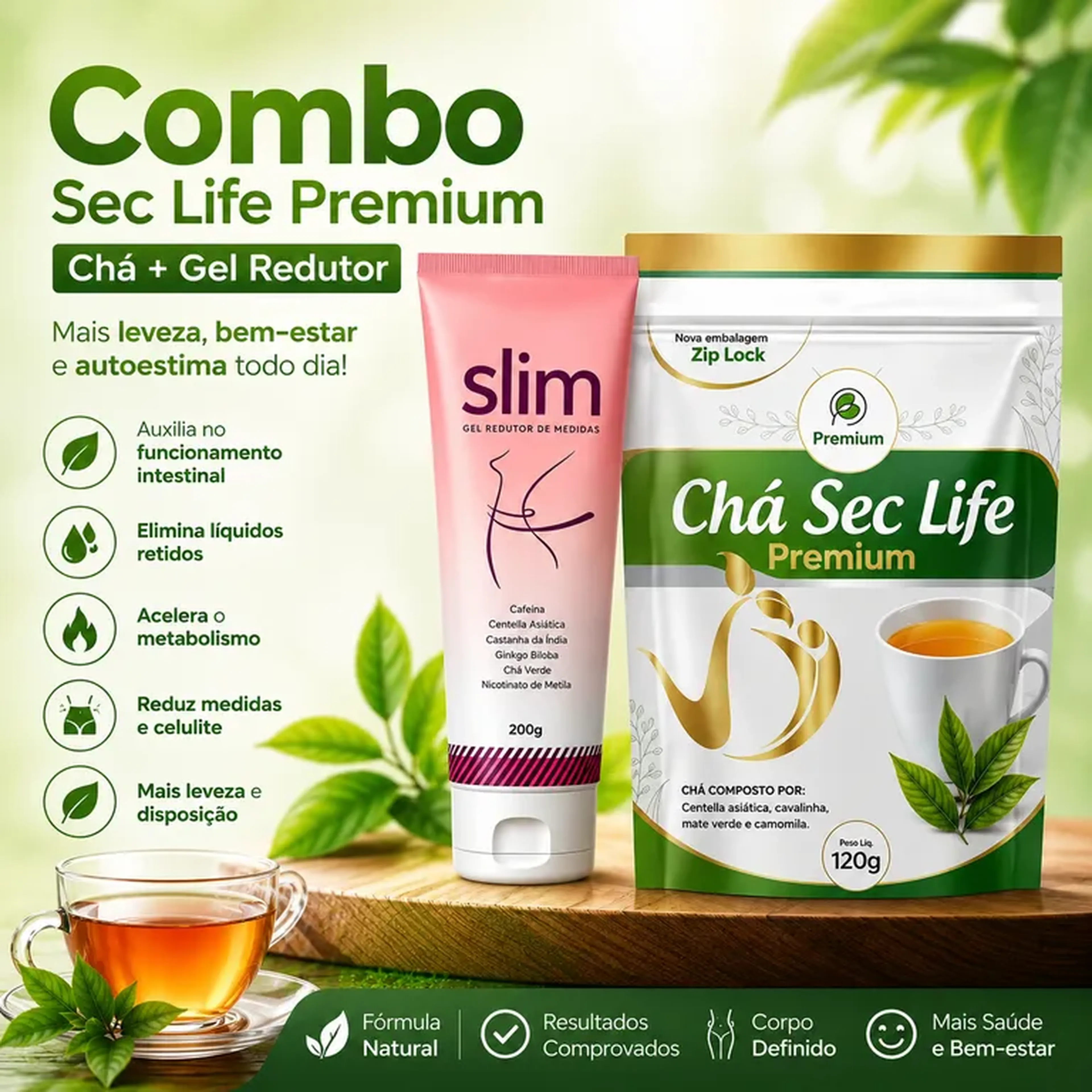Combo Acelera o Metabolismo e Reduz Medidas Chá + Gel Slim imagem