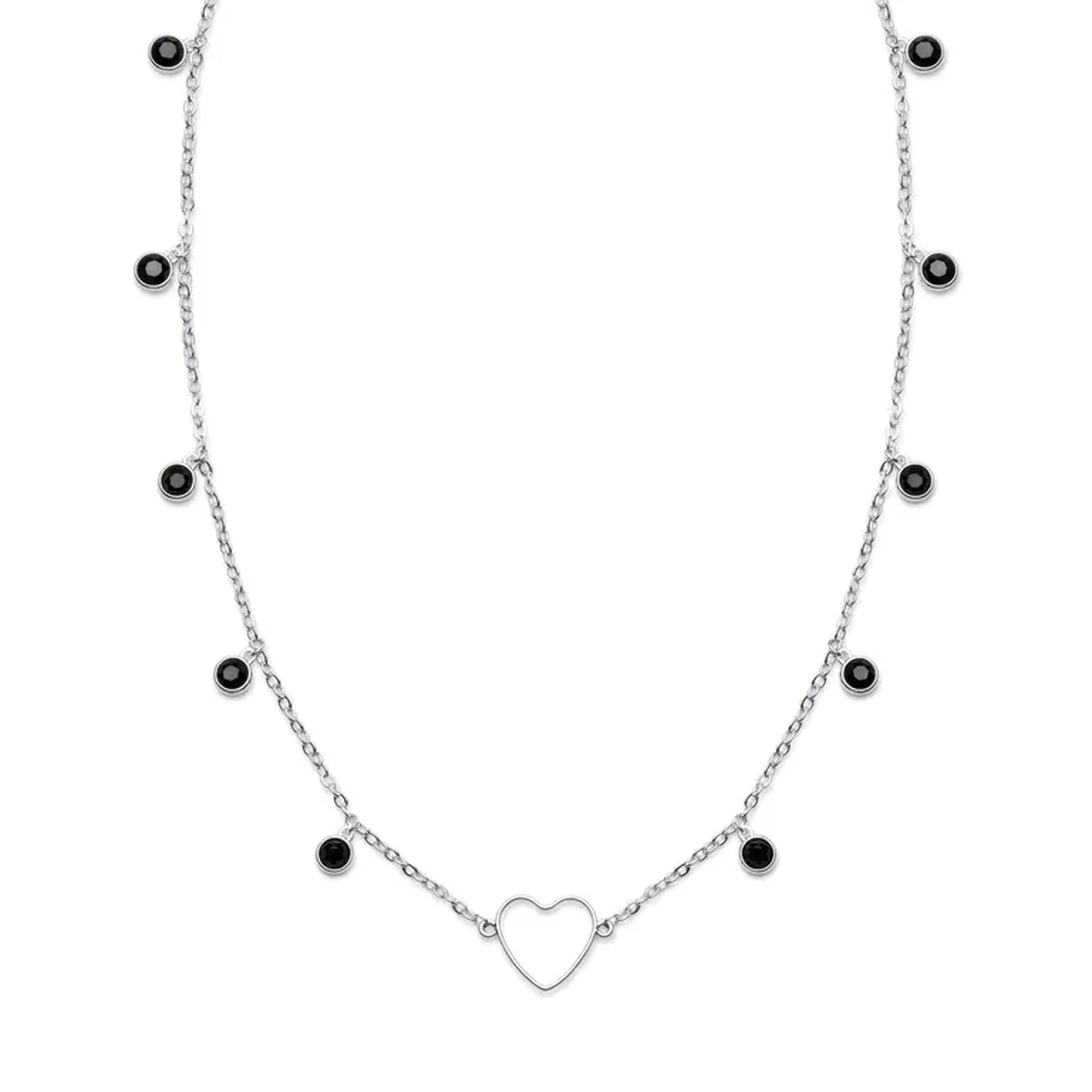 choker coração solitário com pedrinhas preta 45cm imagem