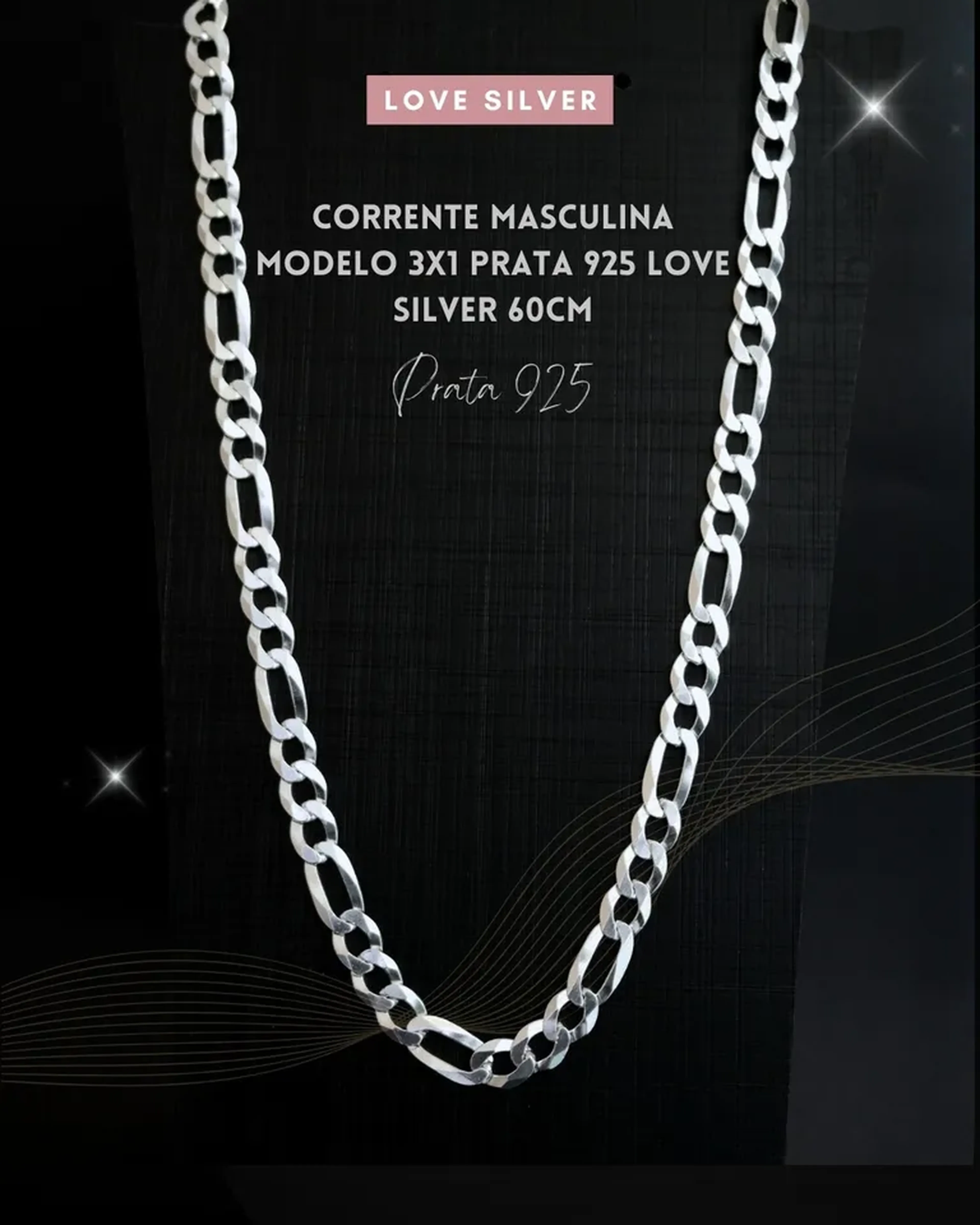 Corrente Masculina Prata 925 Prata Legitima imagem