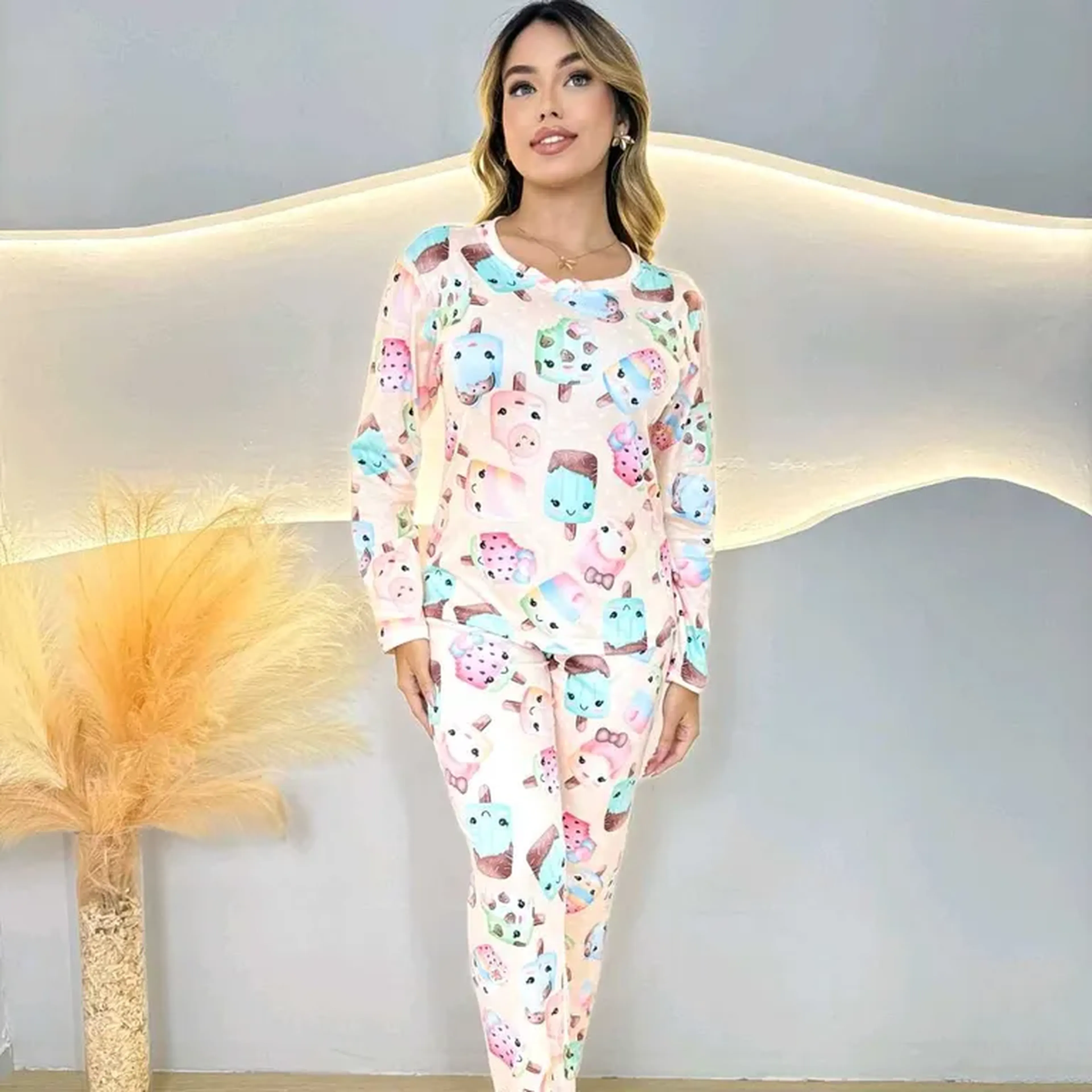 Pijama Longo Manga Longa Picolés imagem