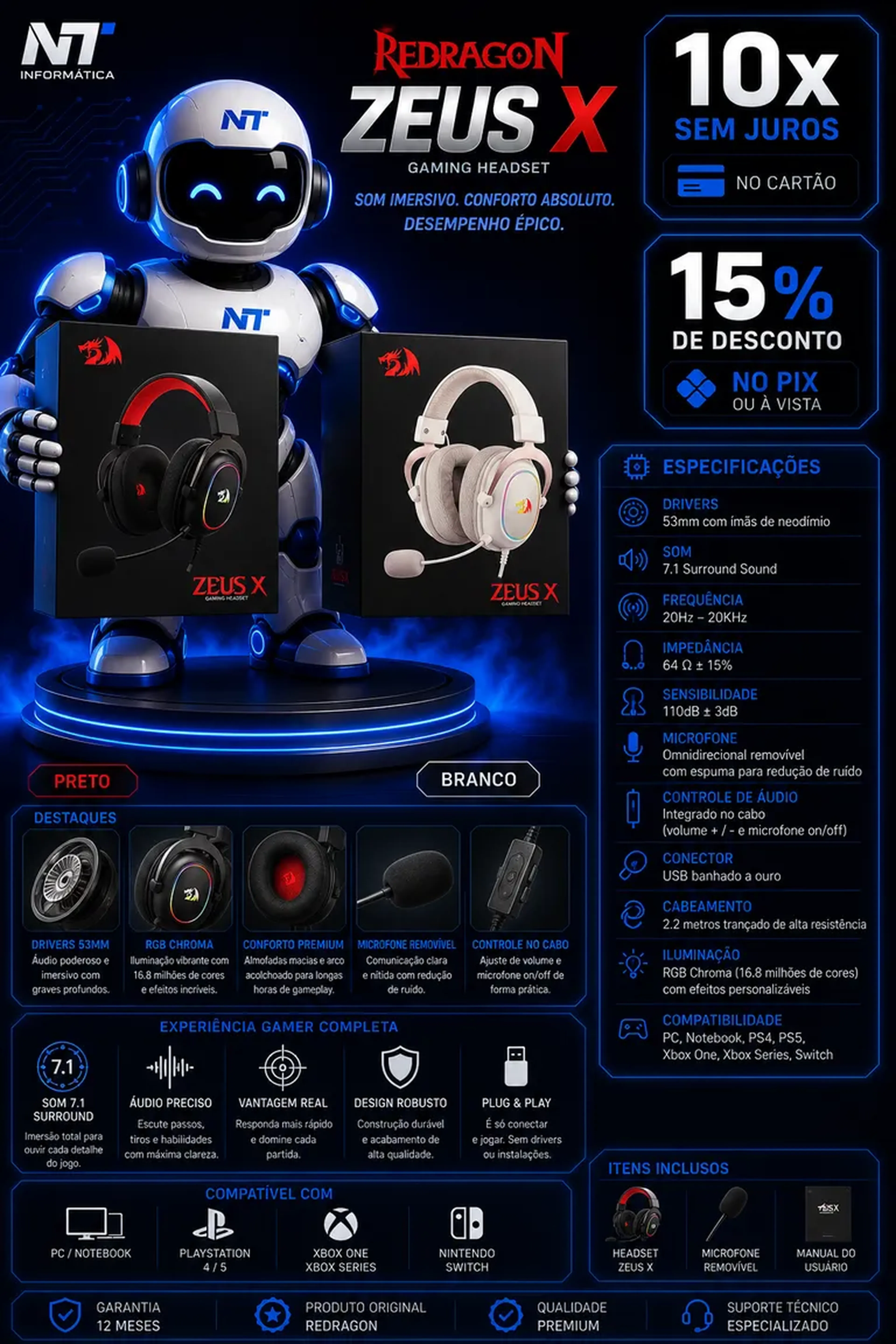 🎧 Headset Gamer Redragon Zeus X RGB imagem