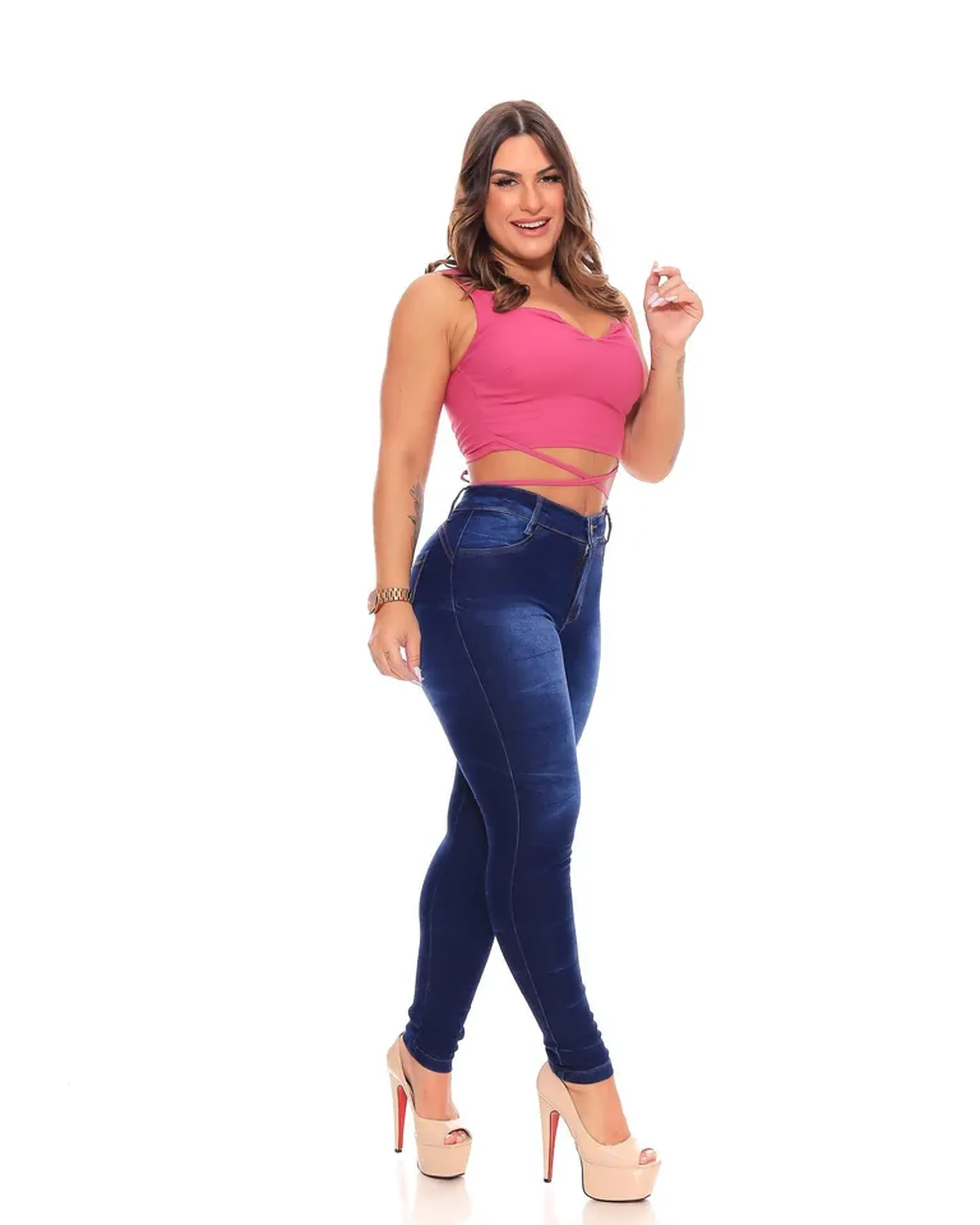 Calça Jeans Skinny com Lycra - Azul Marinho imagem