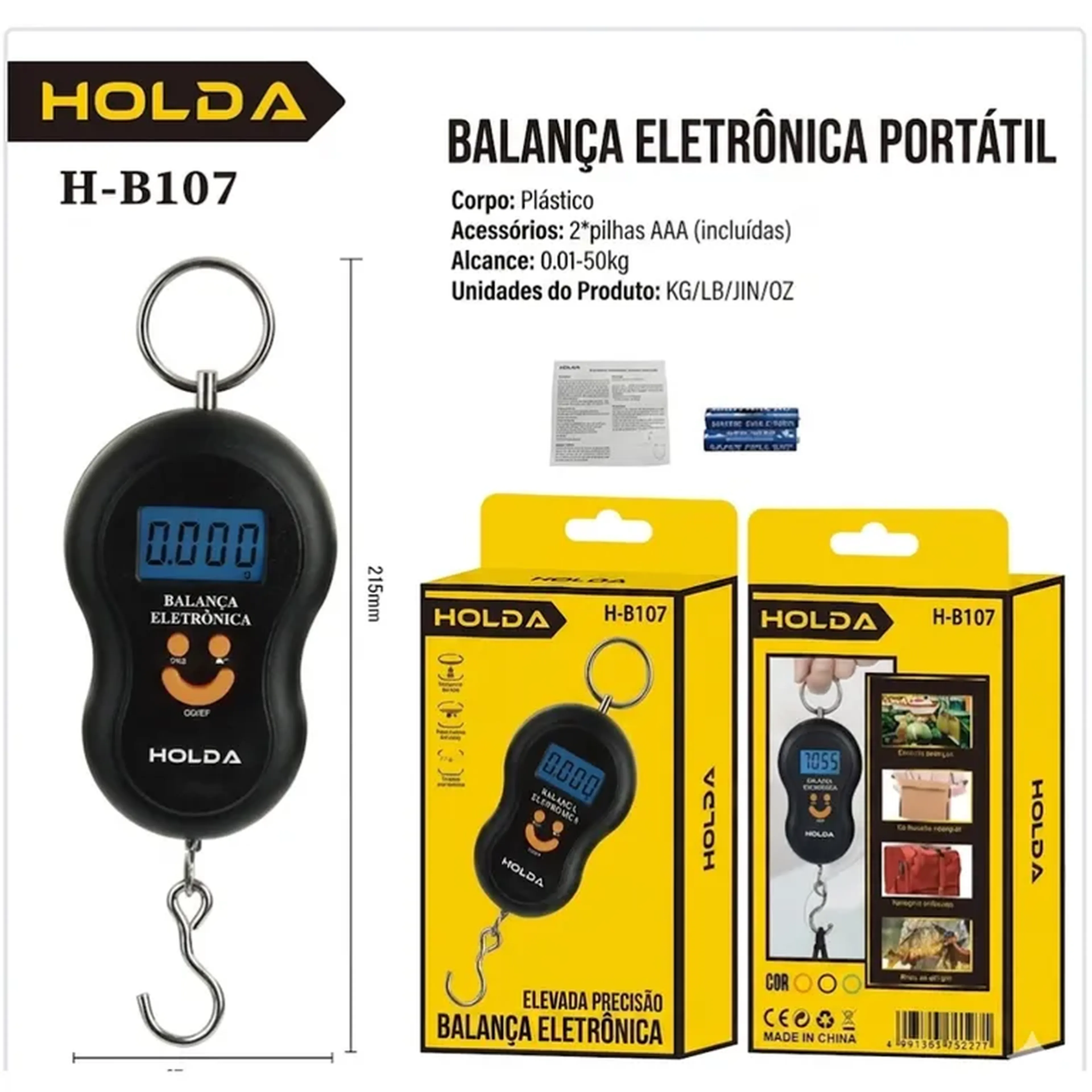Balança Eletrônica Portátil 50kg Digital Holda H-B107 imagem