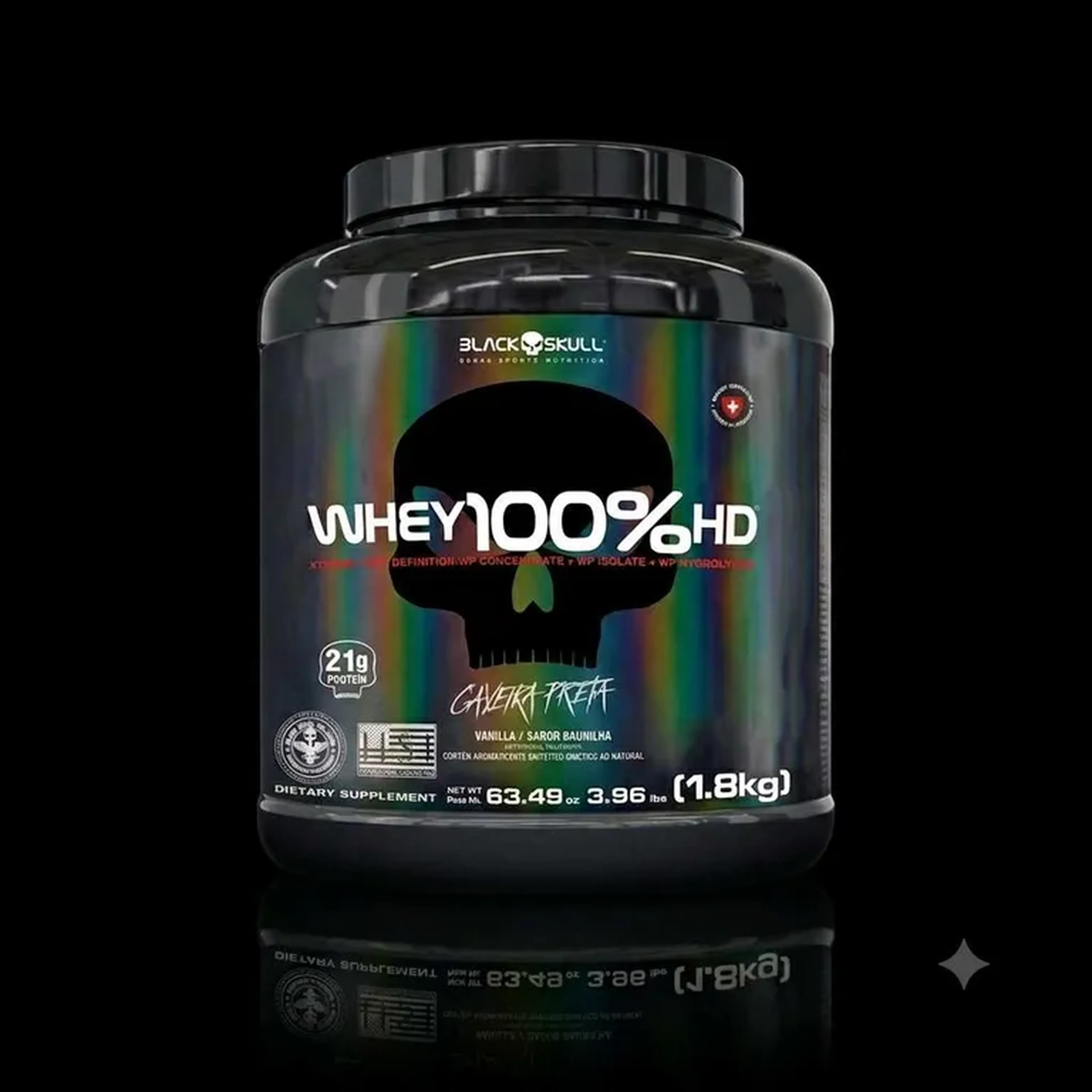 Whey 100% Hd Baunilha 1,8Kg, Black Skull imagem